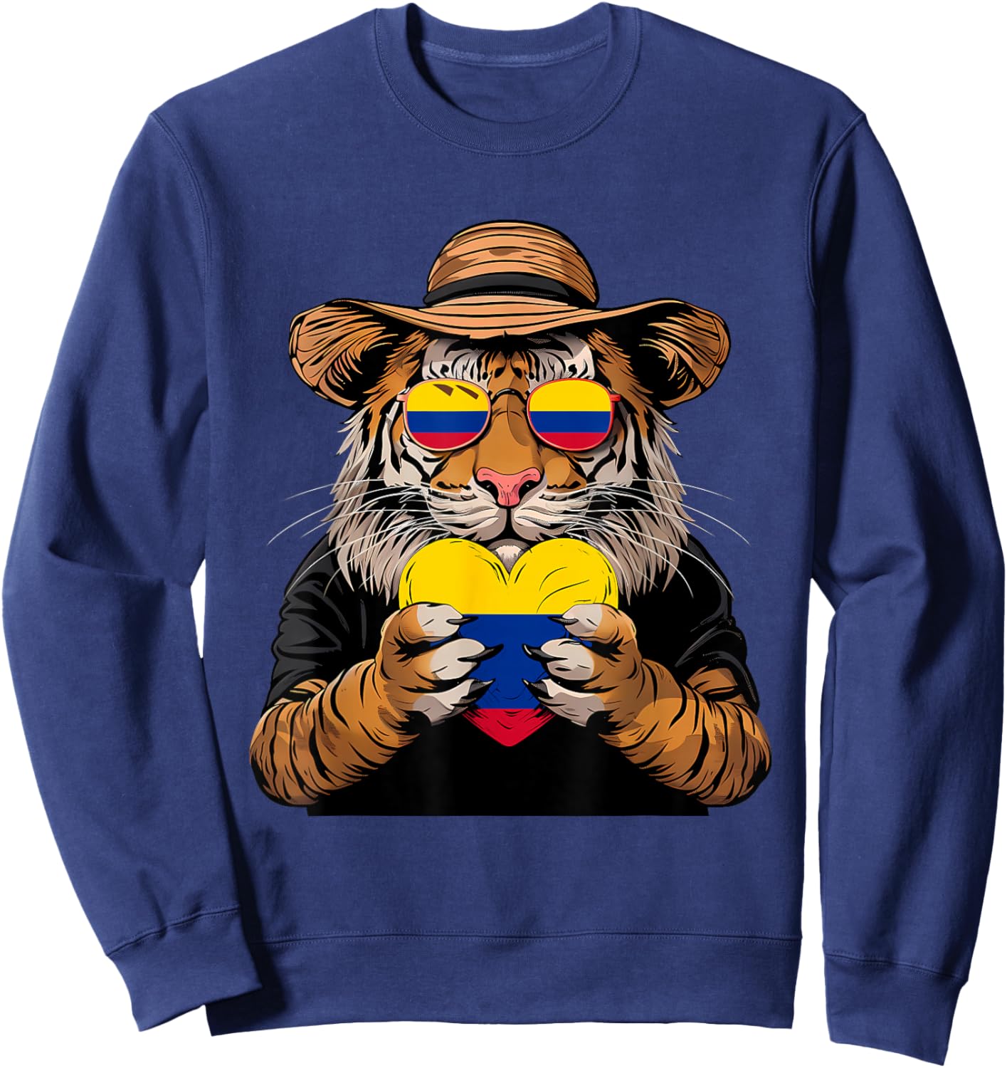 Colombian Roots Colombian Flag Colombia Heart Tiger Sweatshirt - Sweatshirt | Navy