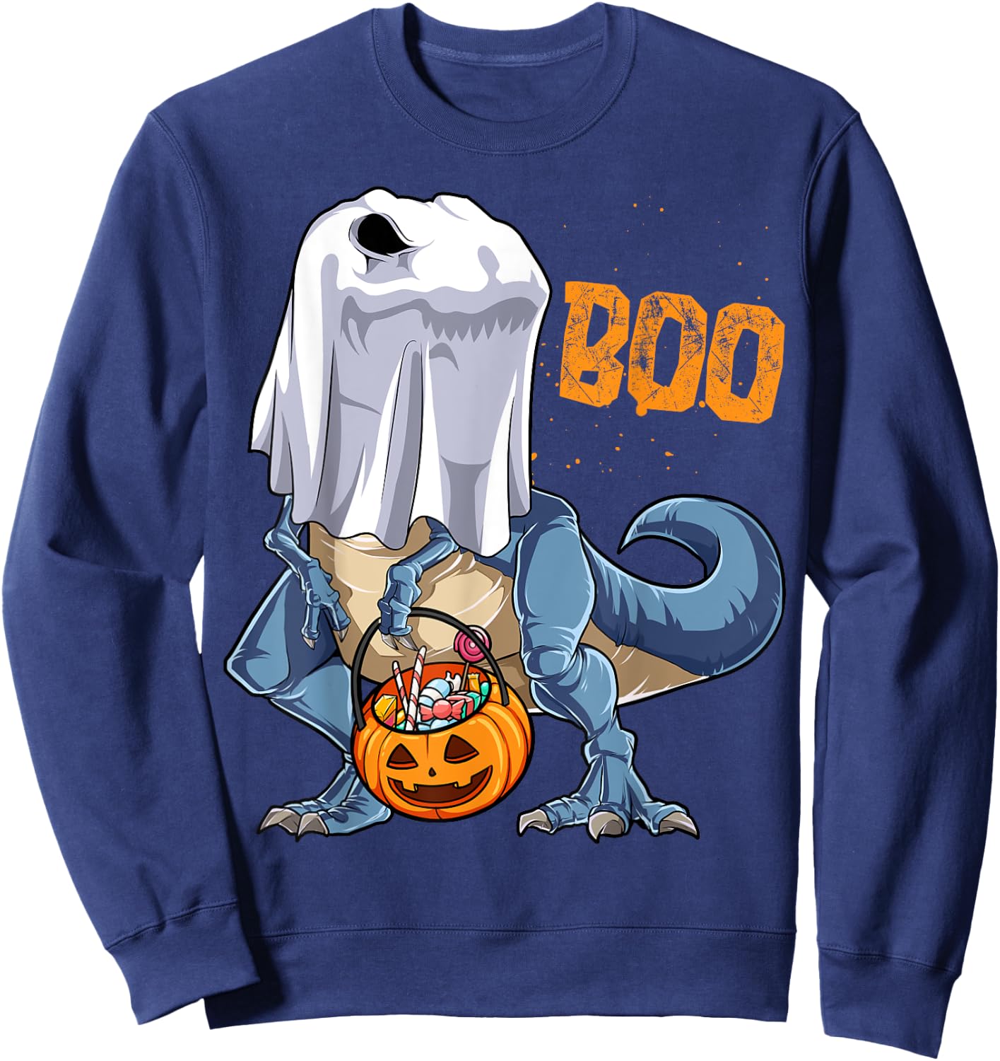 Ghost Dinosaur T rex Funny Boo Halloween Boys Men Pumpkin Sweatshirt - Sweatshirt | Navy