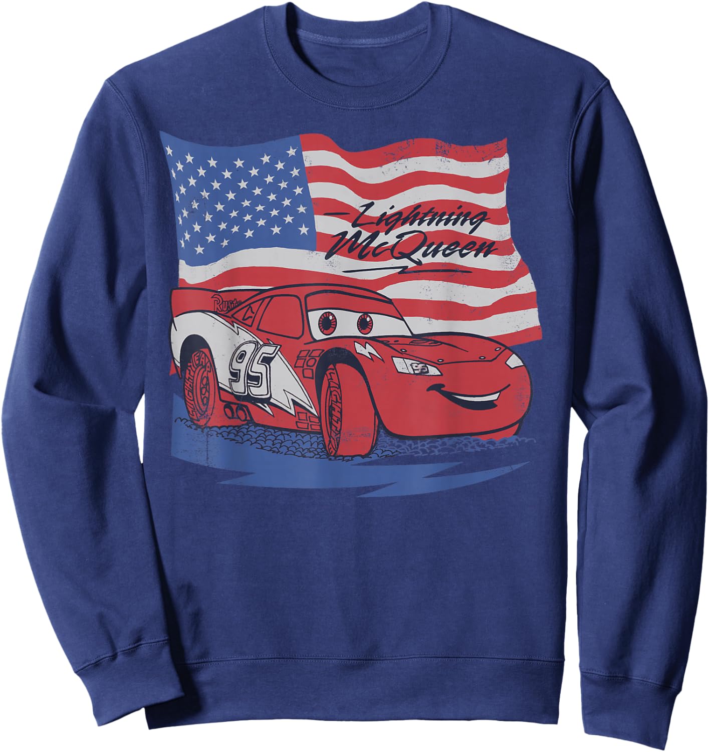 Disney Pixar Cars US Flag Lightning McQueen Retro Sweatshirt - Sweatshirt | Navy