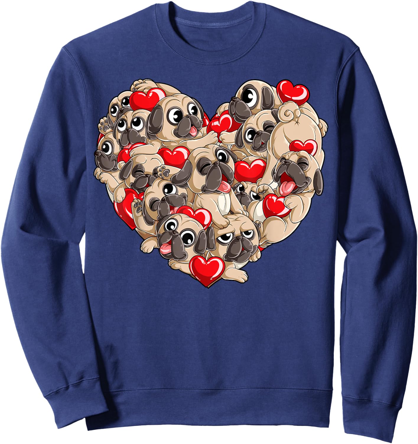 Pug Valentines Day Heart Dog Lover Gifts Boys Kids Men Love Sweatshirt - Sweatshirt | Navy