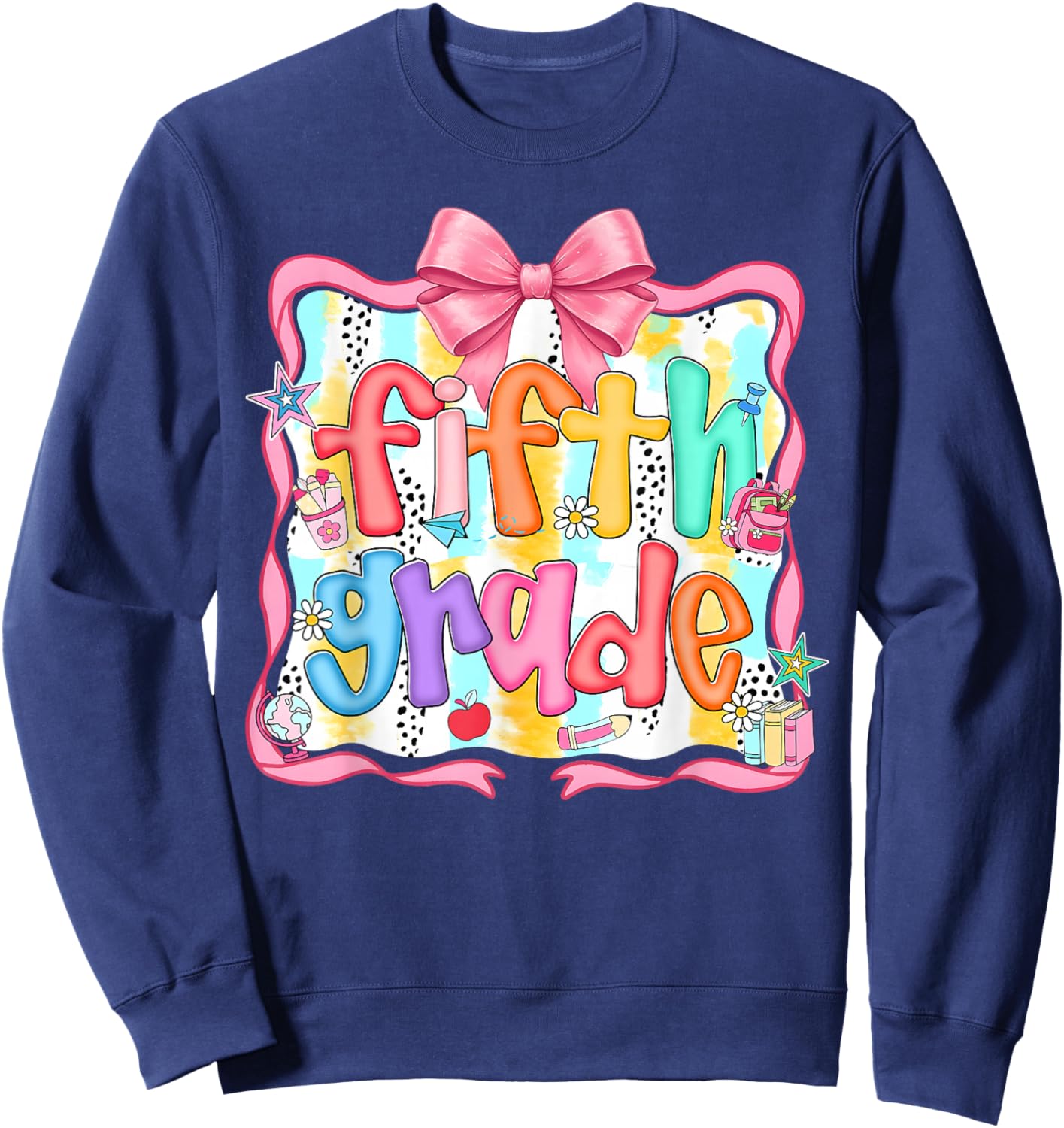 Preppy Back to School Fifth Grade Coquette Bow Women Girl Sweatshirt - Sweatshirt | Navy