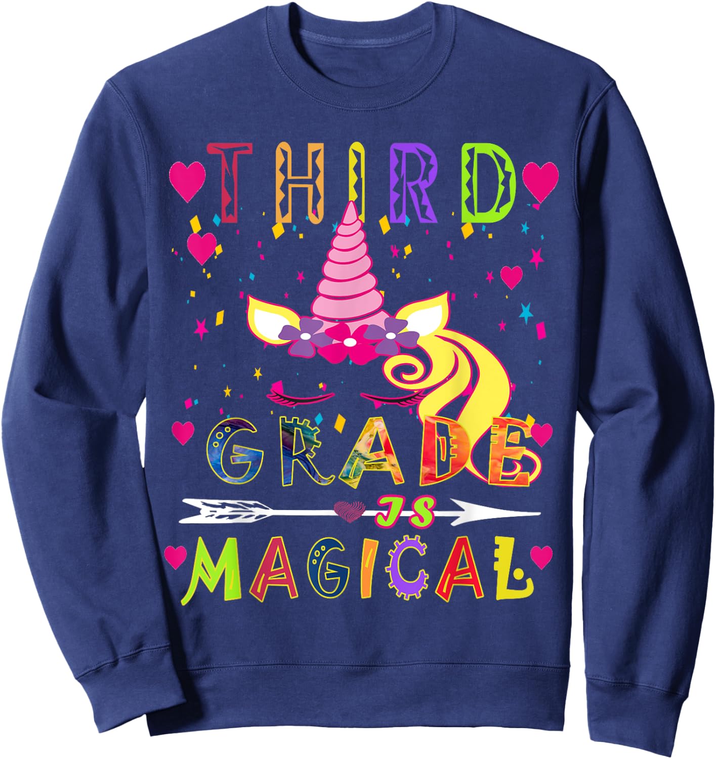 Unicorn Third Grade Is Magical Funny Back To School Teacher Men Women Girls Kids Sweatshirt - Sweatshirt | Navy