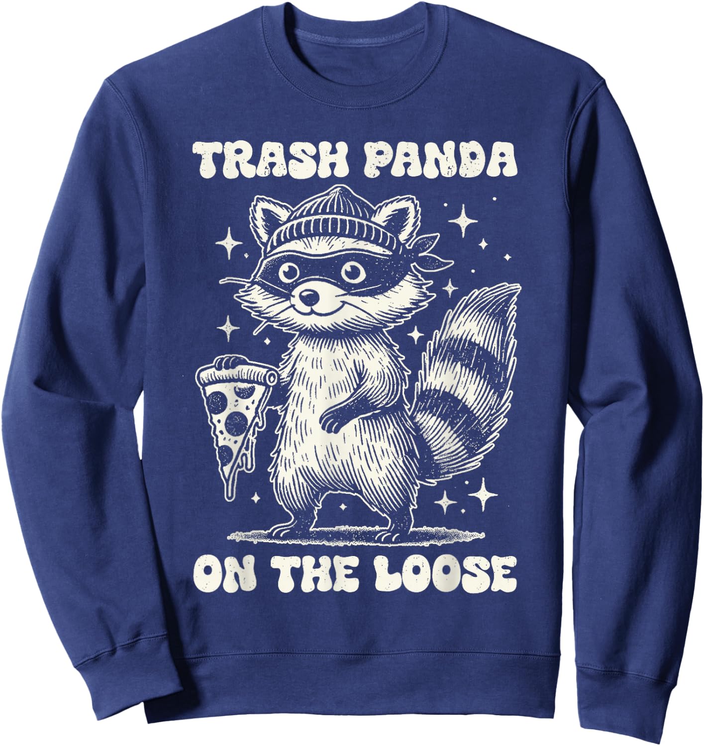 Adult Black Cartoon Trash Panda Pizza Lover Sweatshirt - Sweatshirt | Navy