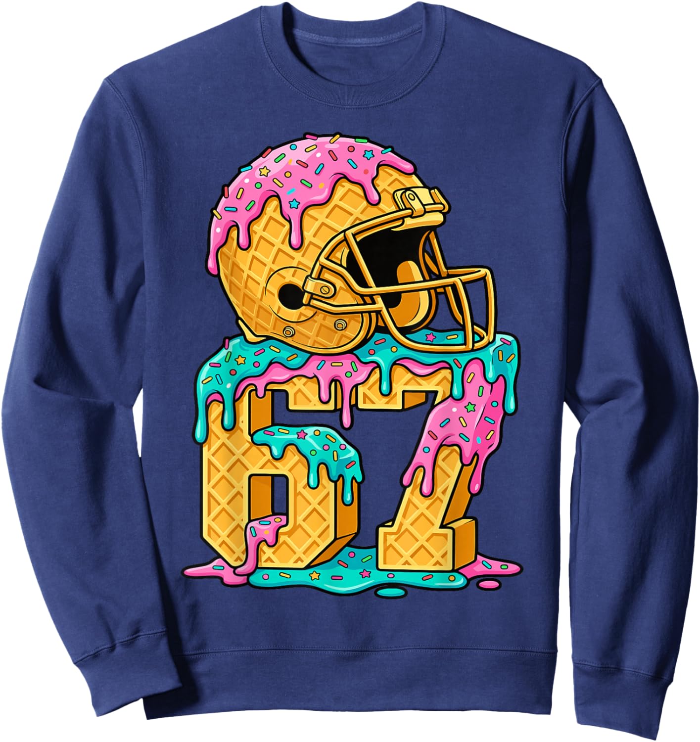 67 Football 6 7 Ice Cream Drip Boys Girls Six Seven Football Sweatshirt - Sweatshirt | Navy