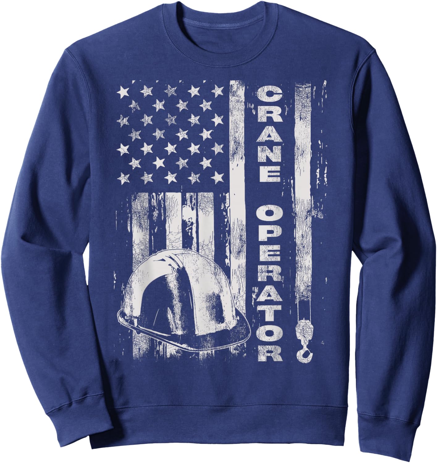 Vintage Crane Operator American Flag Sweatshirt - Sweatshirt | Navy