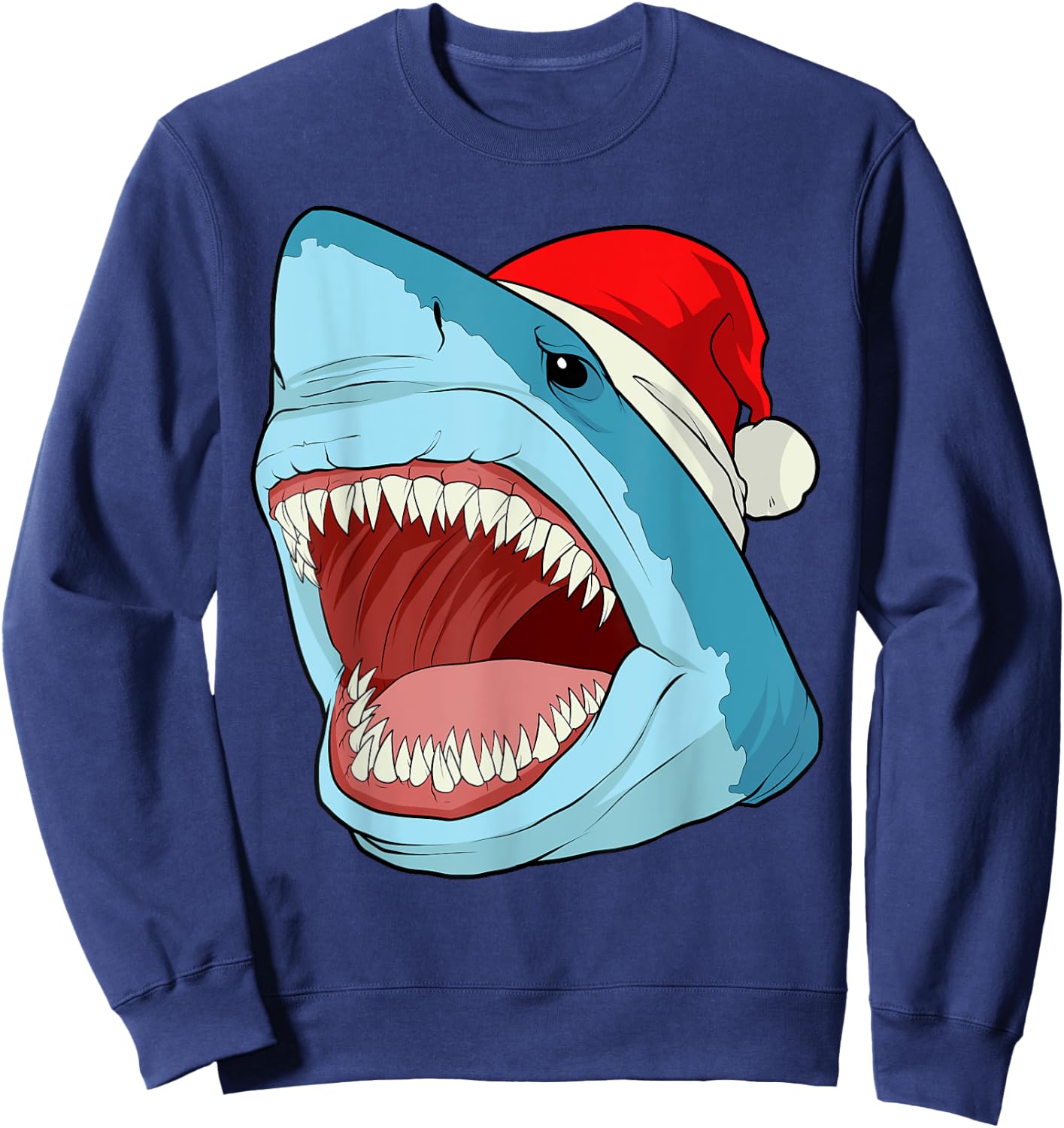 Santa Jaws T Shirt Cool Christmas Shark Pun Xmas Party Sweatshirt - Sweatshirt | Navy