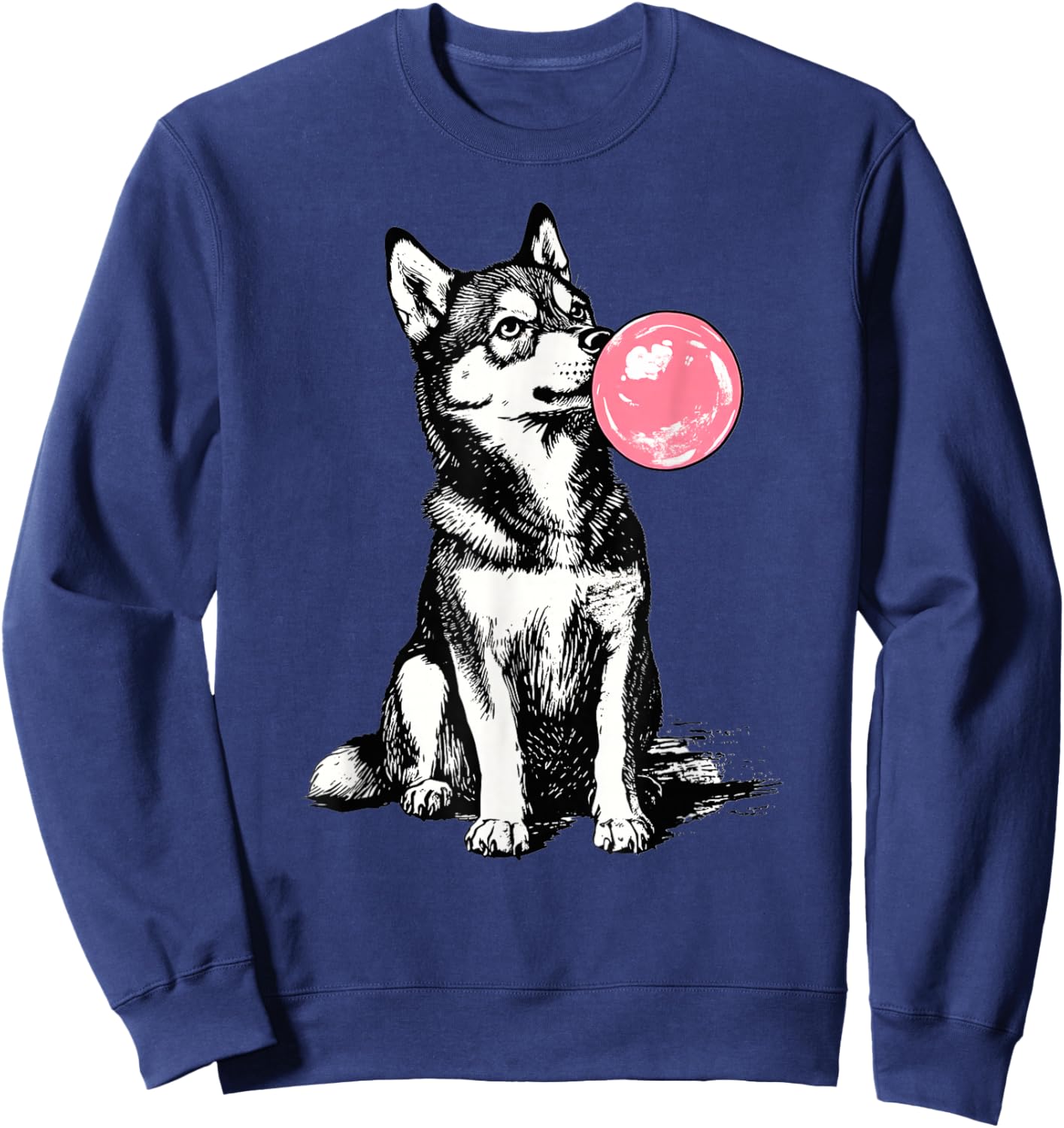Vintage Husky Blowing Bubble Dog Dad Mom Owner Sweatshirt - Sweatshirt | Navy