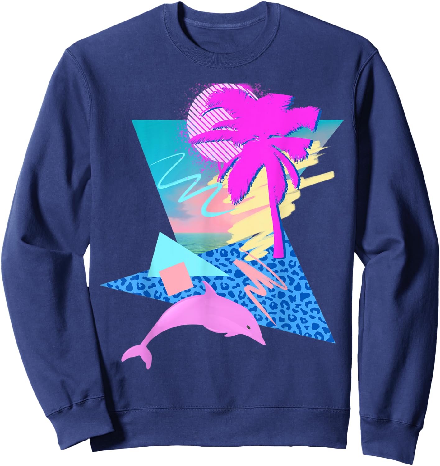 Vaporwave Aesthetic 80s 90s Throwback Retrowave Dolphin Sweatshirt - Sweatshirt | Navy