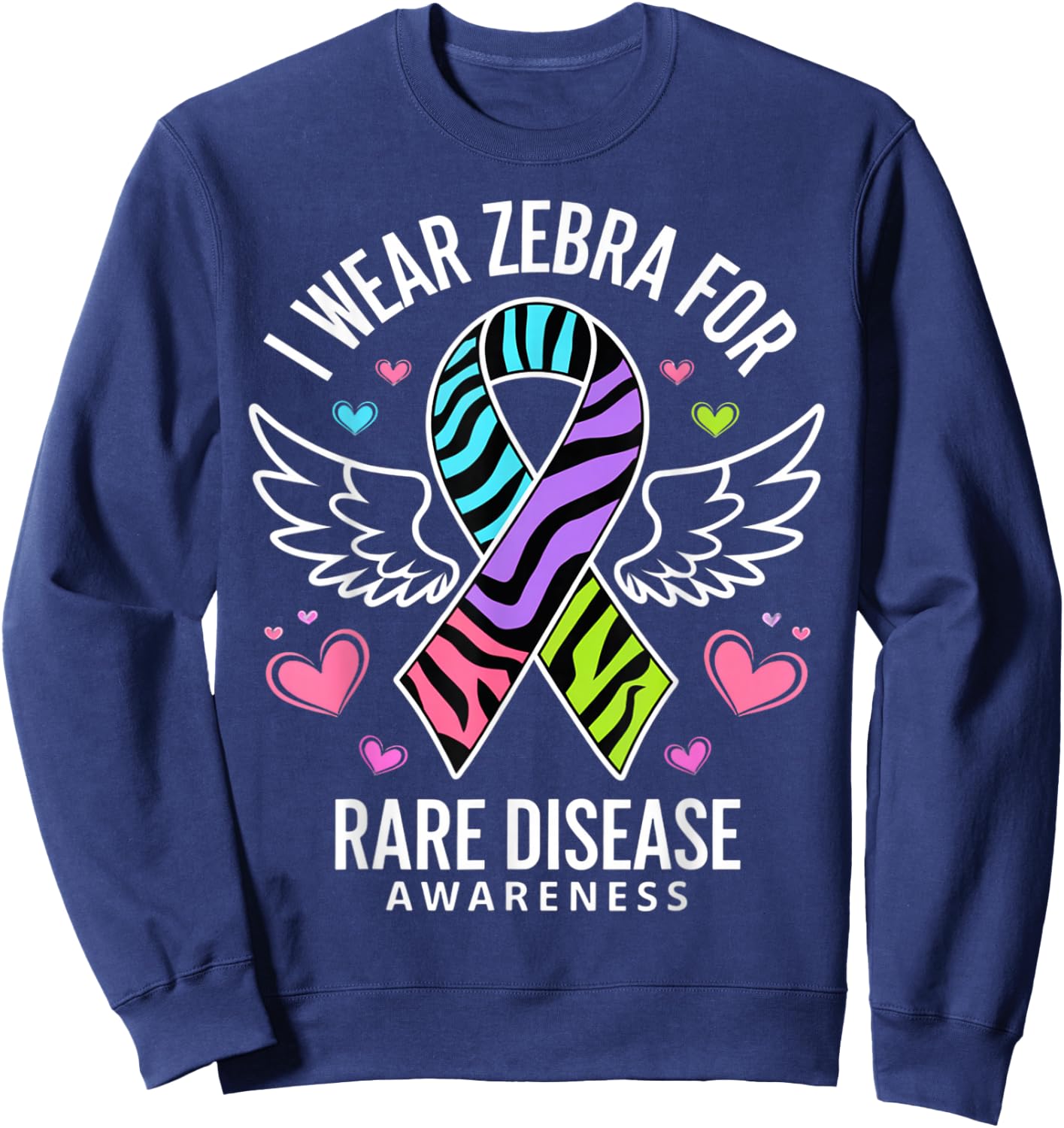 Rare Disease Day 2025 Shirt Zebra Ribbon Awareness Sweatshirt - Sweatshirt | Navy