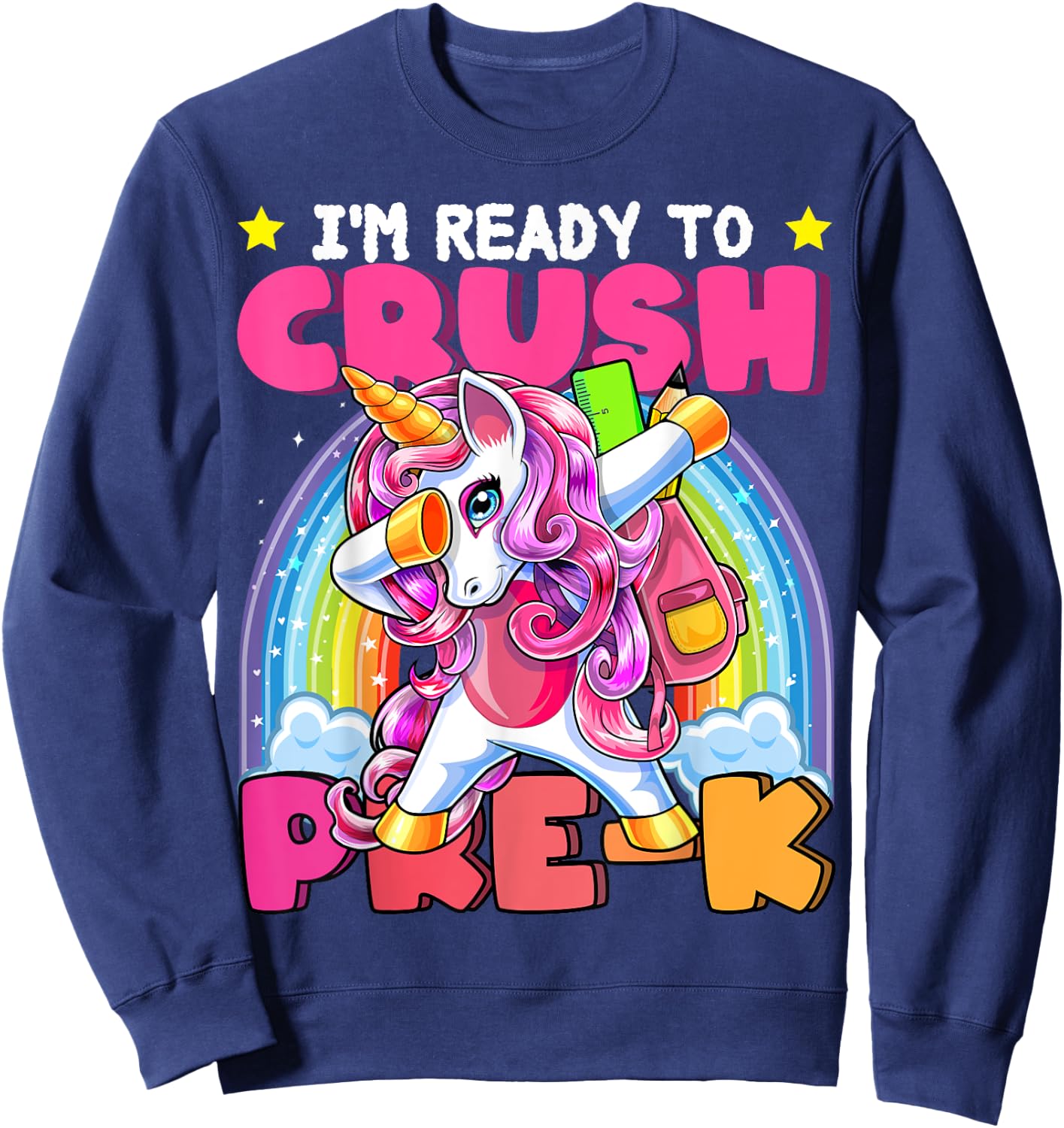 Crush Pre-K Dabbing Unicorn Back to School Girls Gift Sweatshirt - Sweatshirt | Navy