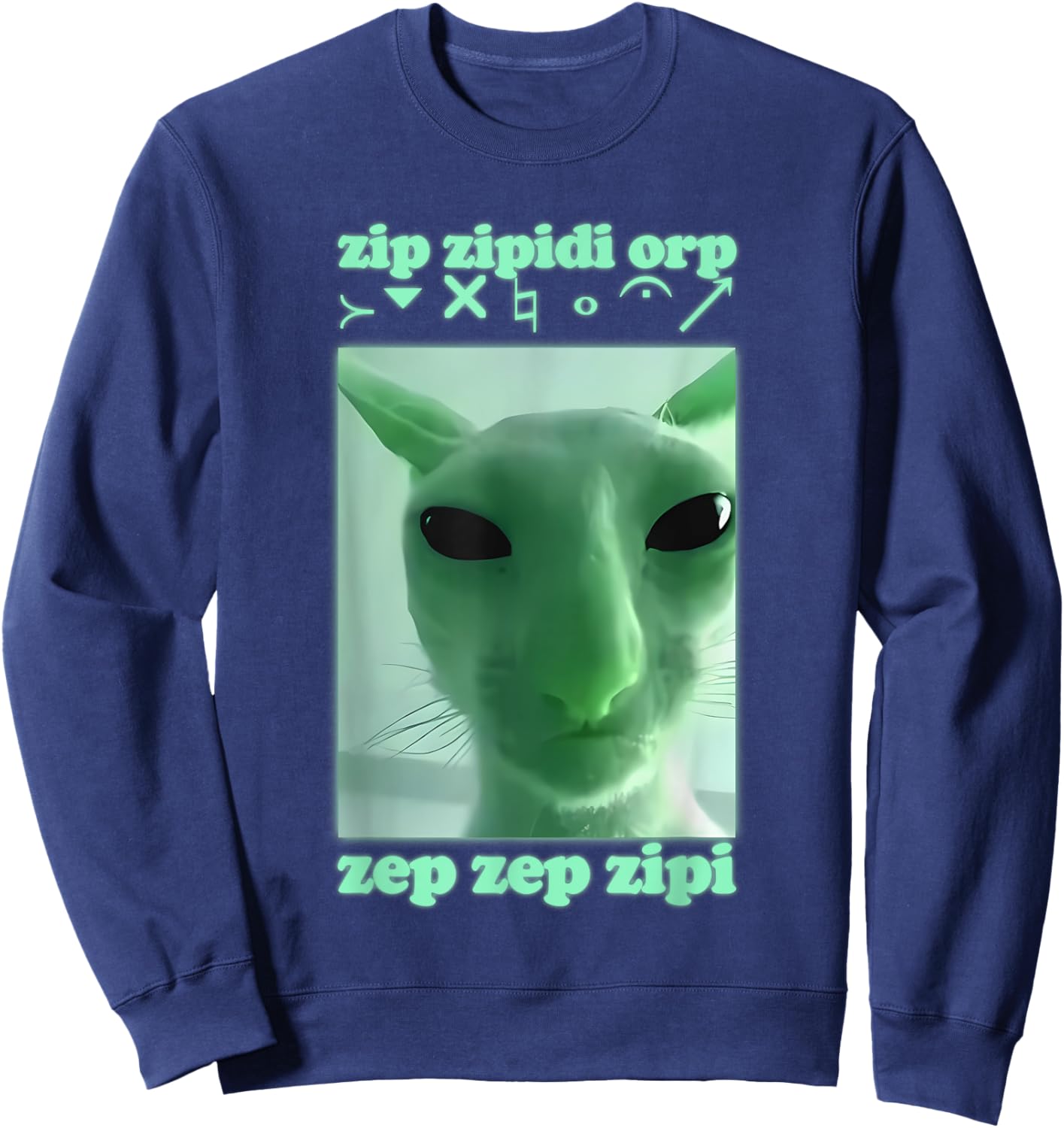 Funny Alien Cat Dank Meme Cringe Cat Woman Man Kids Sweatshirt - Sweatshirt | Navy