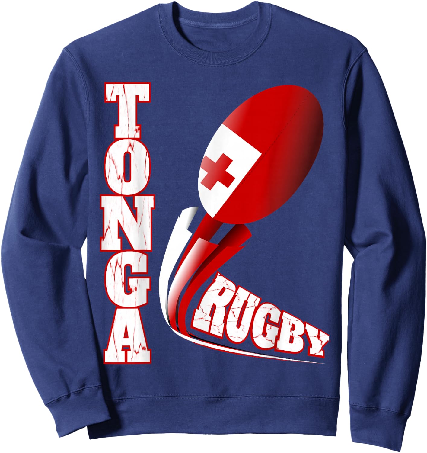 Tonga Rugby Fan Distressed Marbled Text Graphic Sweatshirt - Sweatshirt | Navy