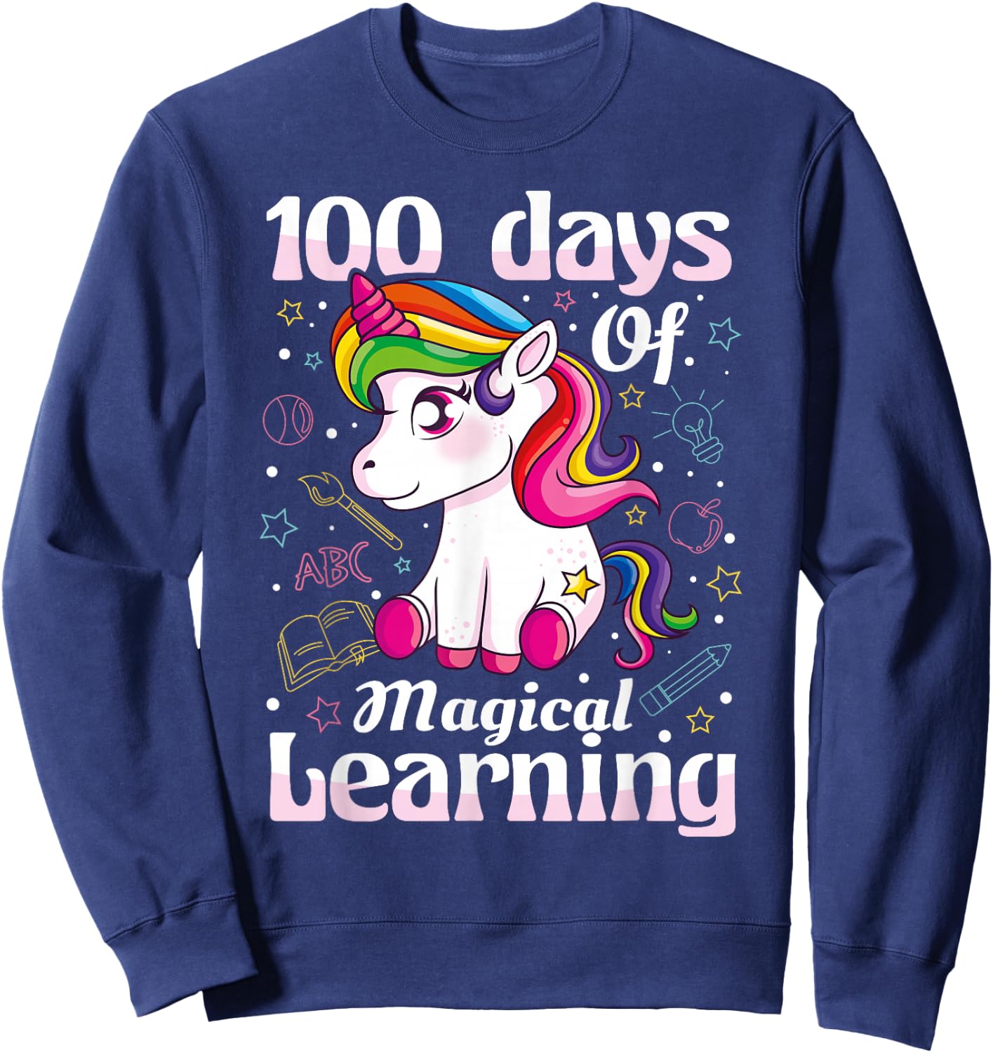 100th Day of School Unicorn Girls 100 Days of School Sweatshirt - Sweatshirt | Navy