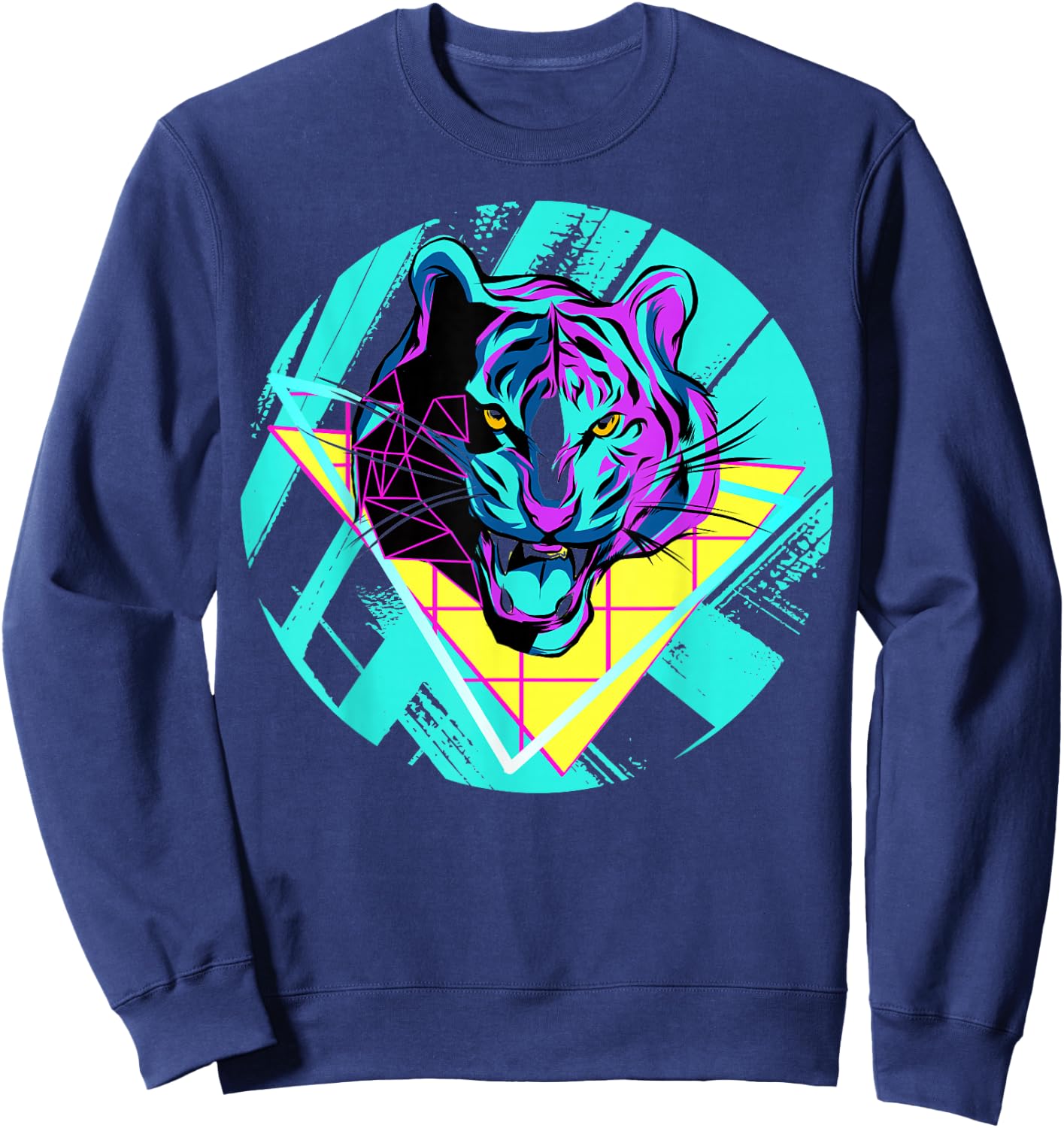 80's Wild Tiger Colorful Party Sweatshirt - Sweatshirt | Navy