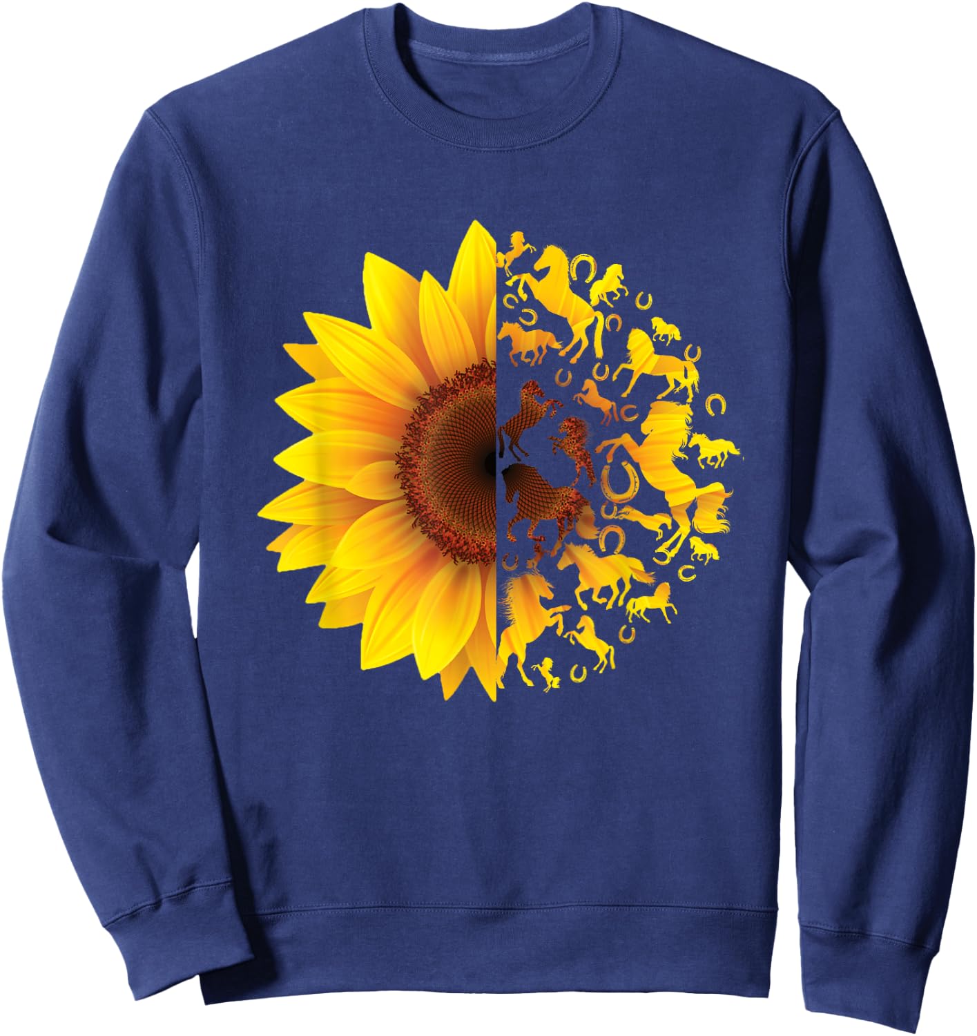 Cool sunflower horses - horse and sunflower preferred Sweatshirt - Sweatshirt | Navy