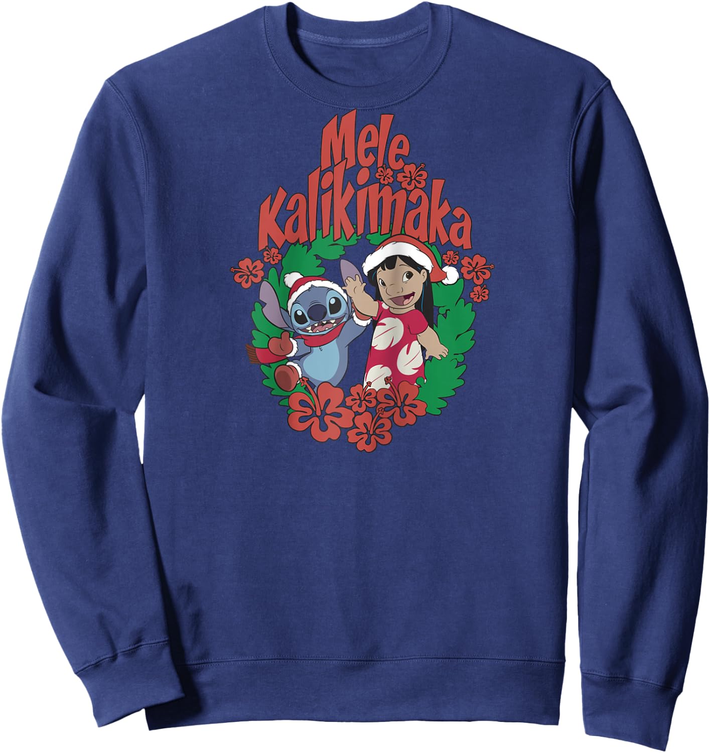 Disney Lilo & Stitch Christmas Mele Kalikimaka Wreath Raglan Baseball Sweatshirt - Sweatshirt | Navy