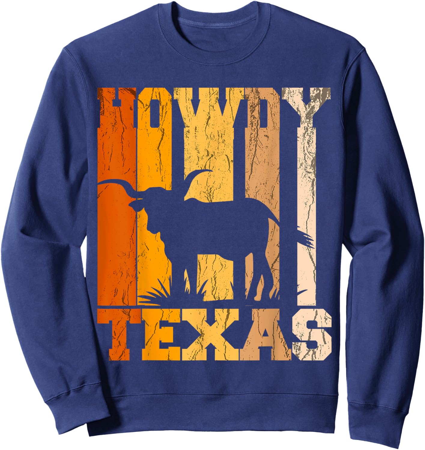 Howdy from Texas with Longhorn - Distressed Western Sweatshirt - Sweatshirt | Navy