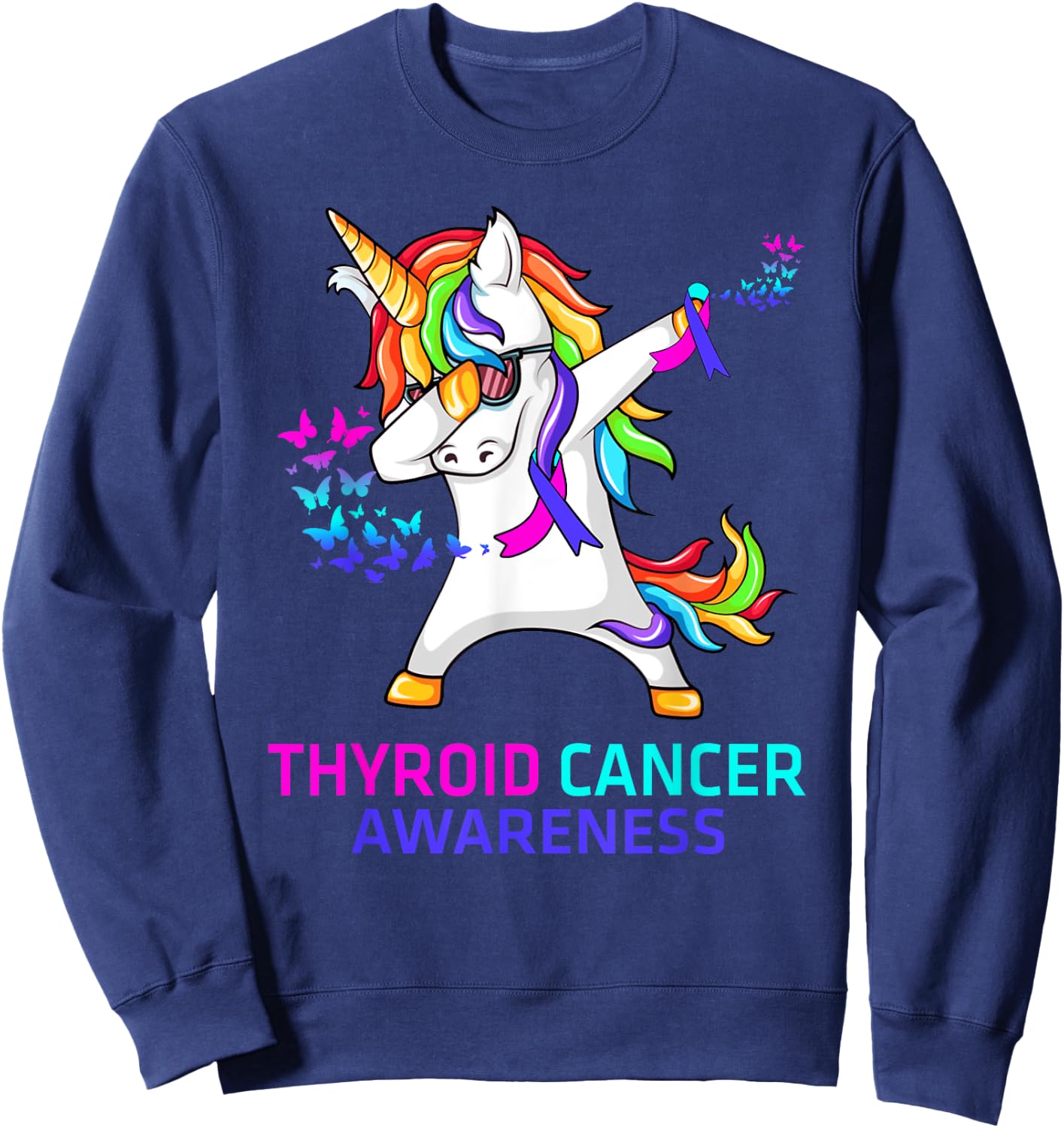 Inspirational Thyroid Cancer Awareness Unicorn Sweatshirt - Sweatshirt | Navy