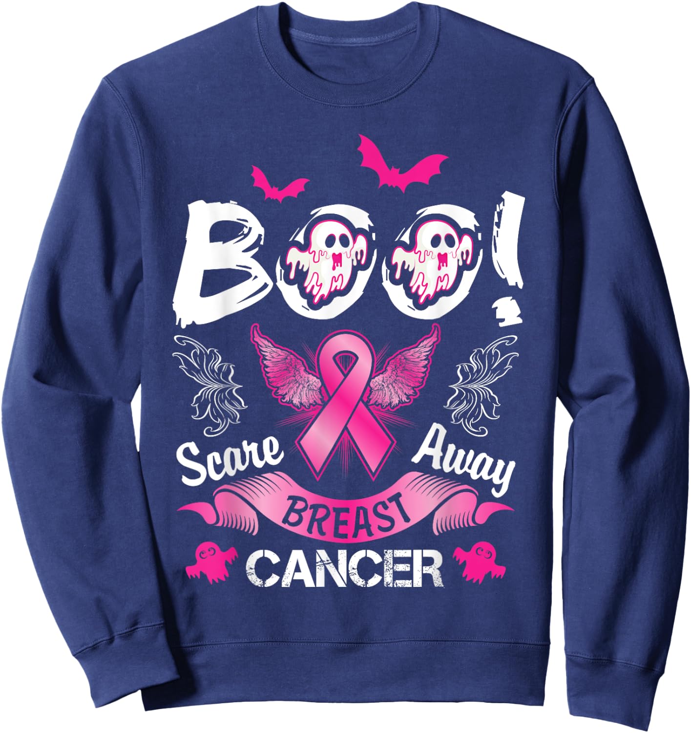 Scare away Breast Cancer, Funny Halloween Sweatshirt - Sweatshirt | Navy