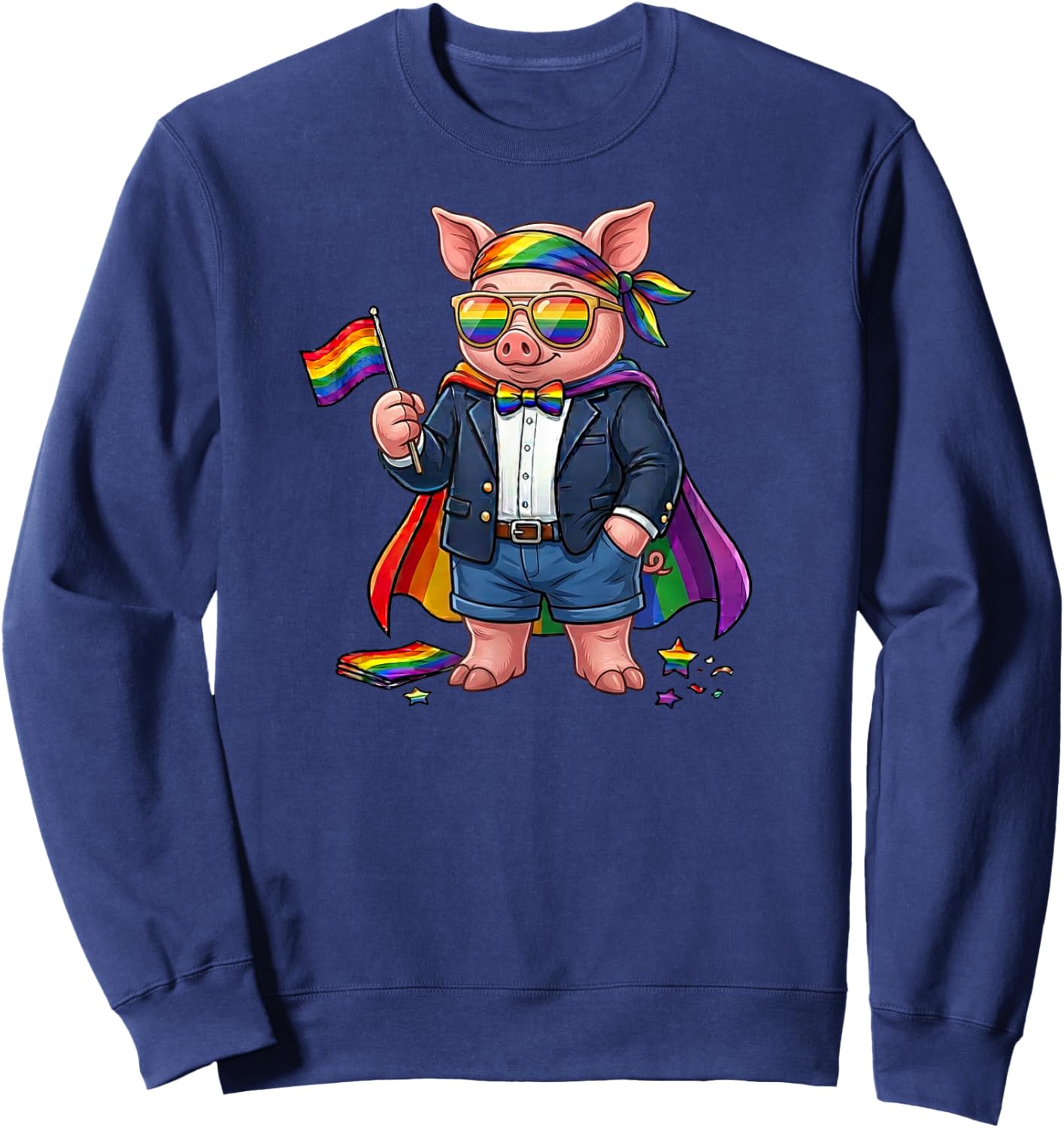 Funny Pig LGBT Rainbow Lesbian Gay Pride Women Men Sweatshirt - Sweatshirt | Navy