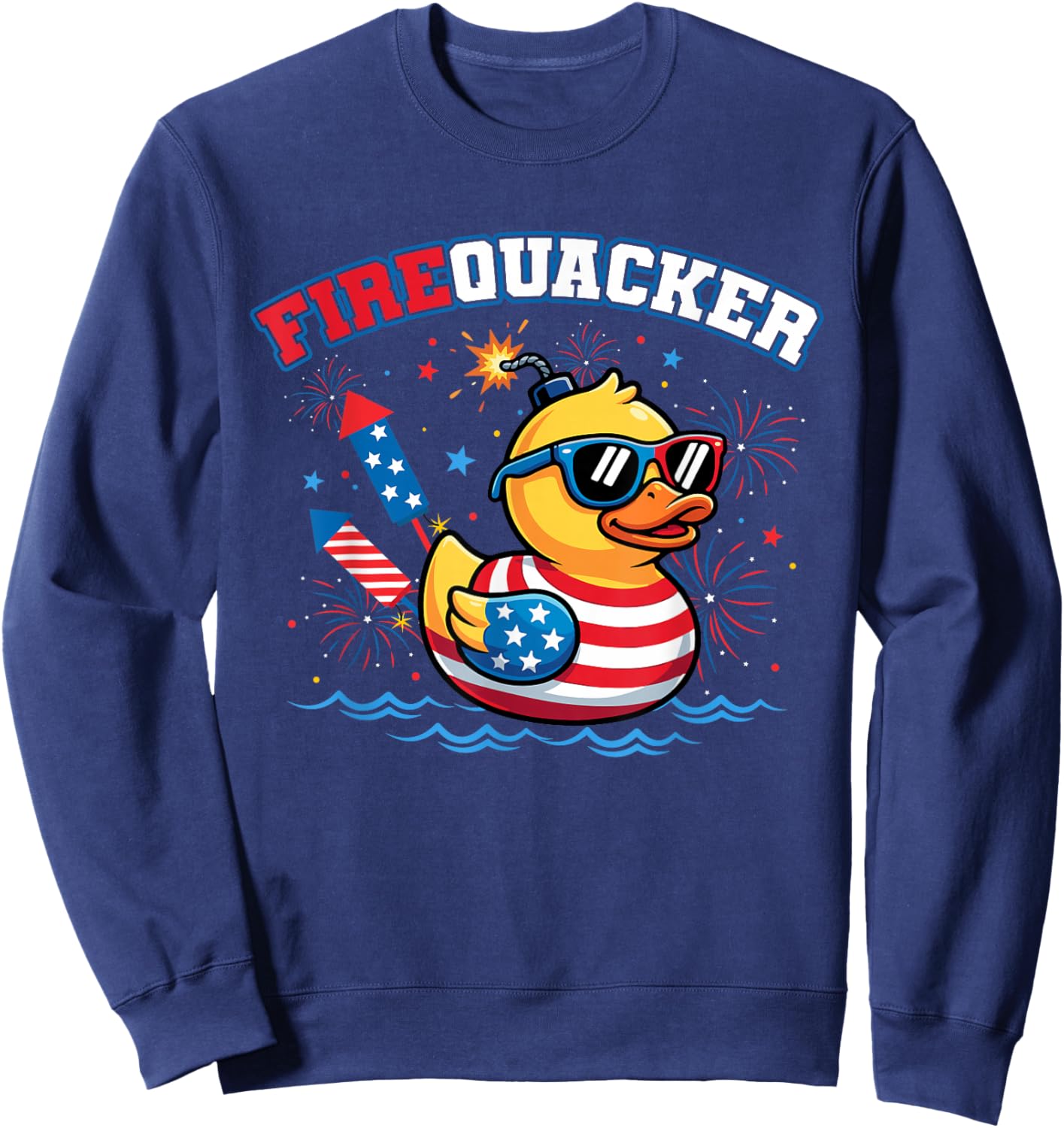 Funny Duck Firequacker Patriotic Fourth of July Men Women Sweatshirt - Sweatshirt | Navy