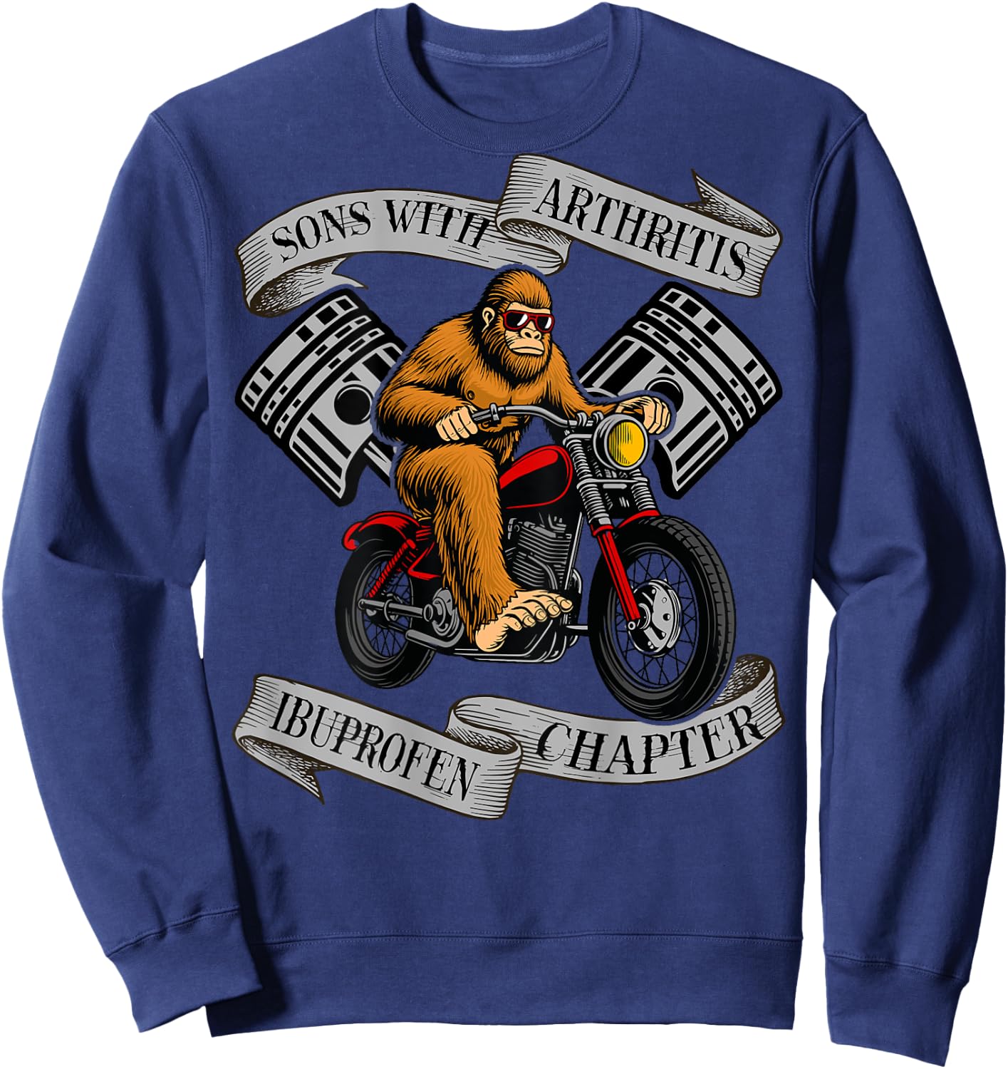 Sons with Arthritis Ibuprofen Chapter Bigfoot on Back Sweatshirt - Sweatshirt | Navy