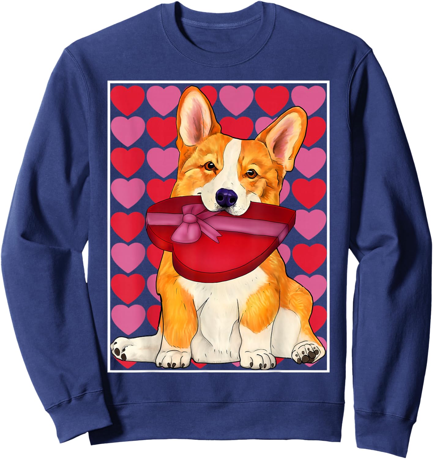 Corgi with heart shaped box of chocolates Valentine's shirt Sweatshirt - Sweatshirt | Navy