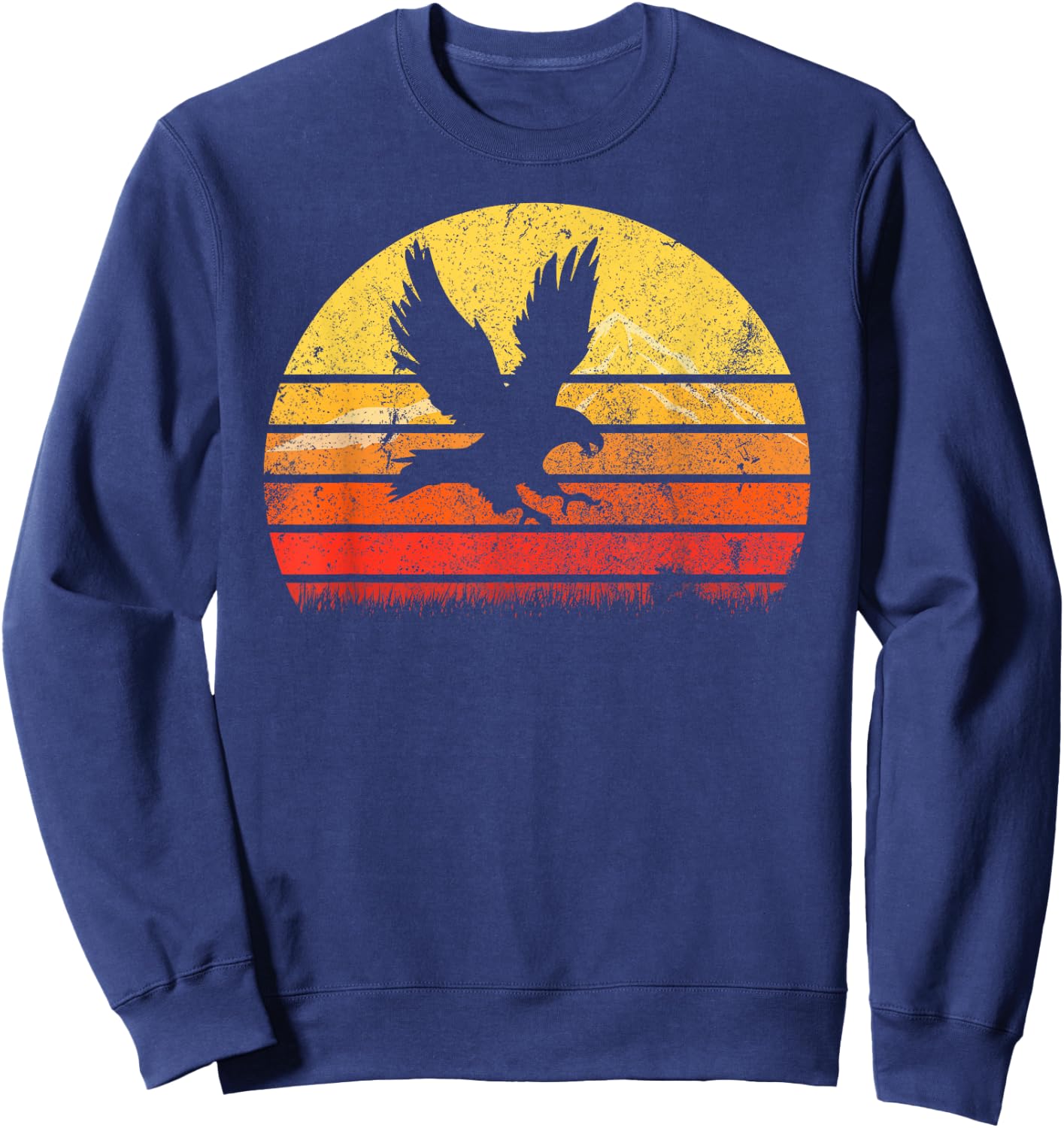 Vintage Retro Hawk Silhouette Sunset Bird Lover Distressed Sweatshirt - Sweatshirt | Navy