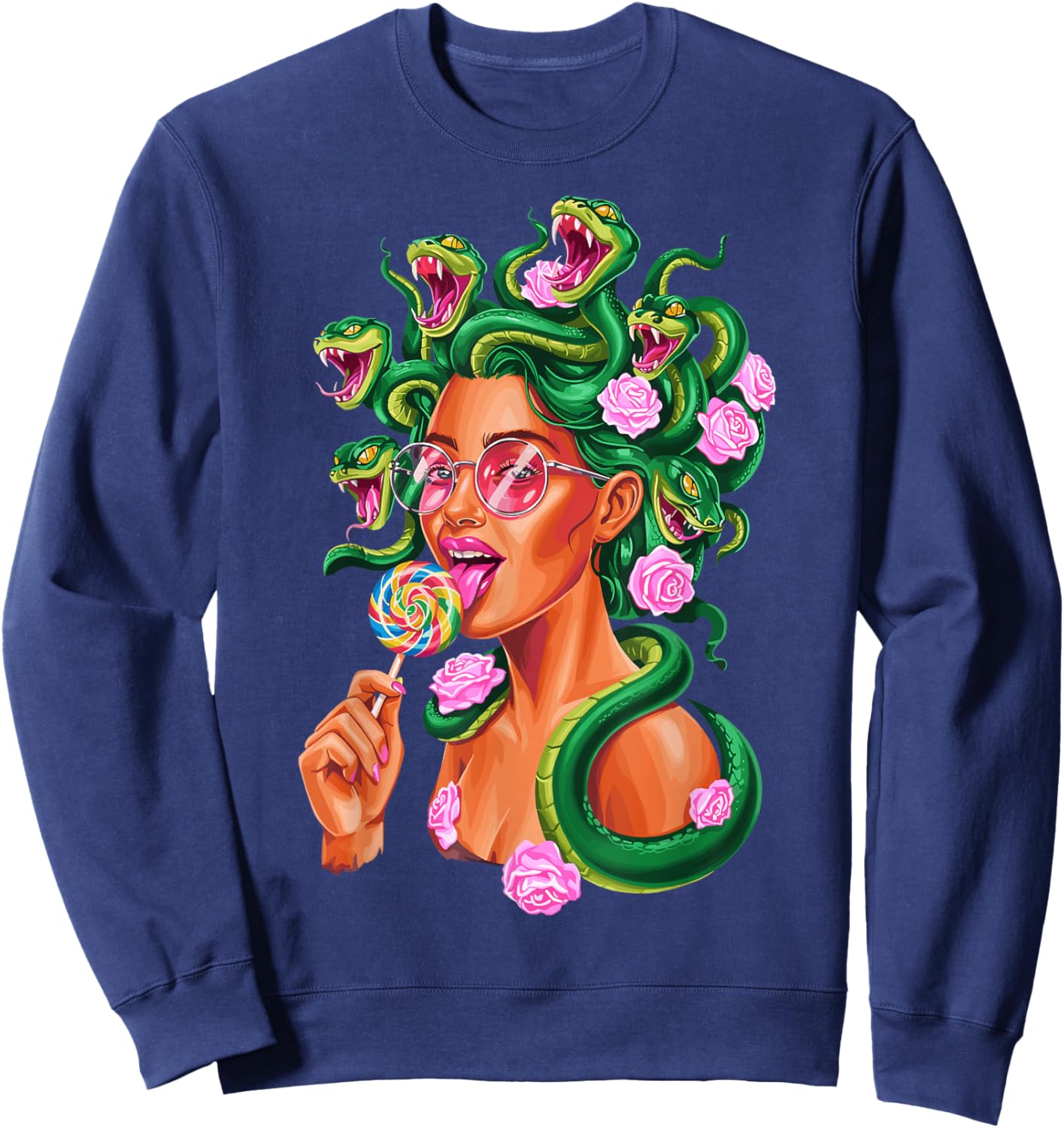 Cool Modern Medusa Snakes Greek Mythology Feminist Lollipop Sweatshirt - Sweatshirt | Navy