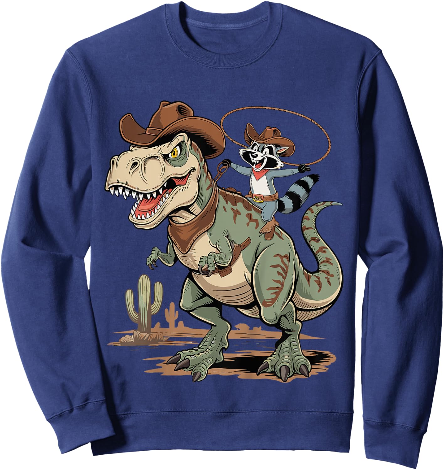 Kids Kids Raccoon Cowboy Riding T-Rex Trash Panda Western Country Sweatshirt - Sweatshirt | Navy