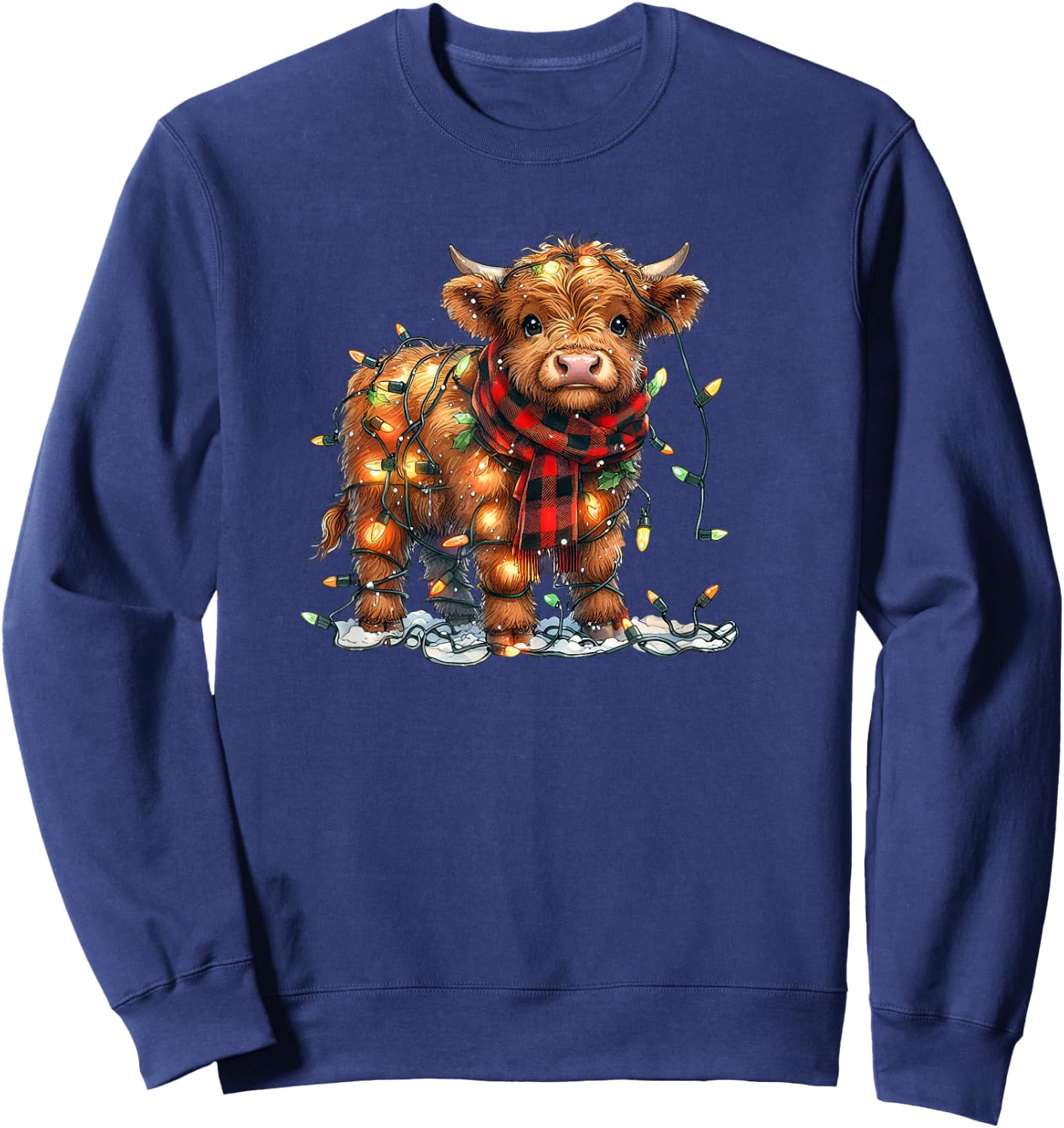Highland Cow Christmas Xmas Santa Baby Wooly Farm Animal Kid Sweatshirt - Sweatshirt | Navy