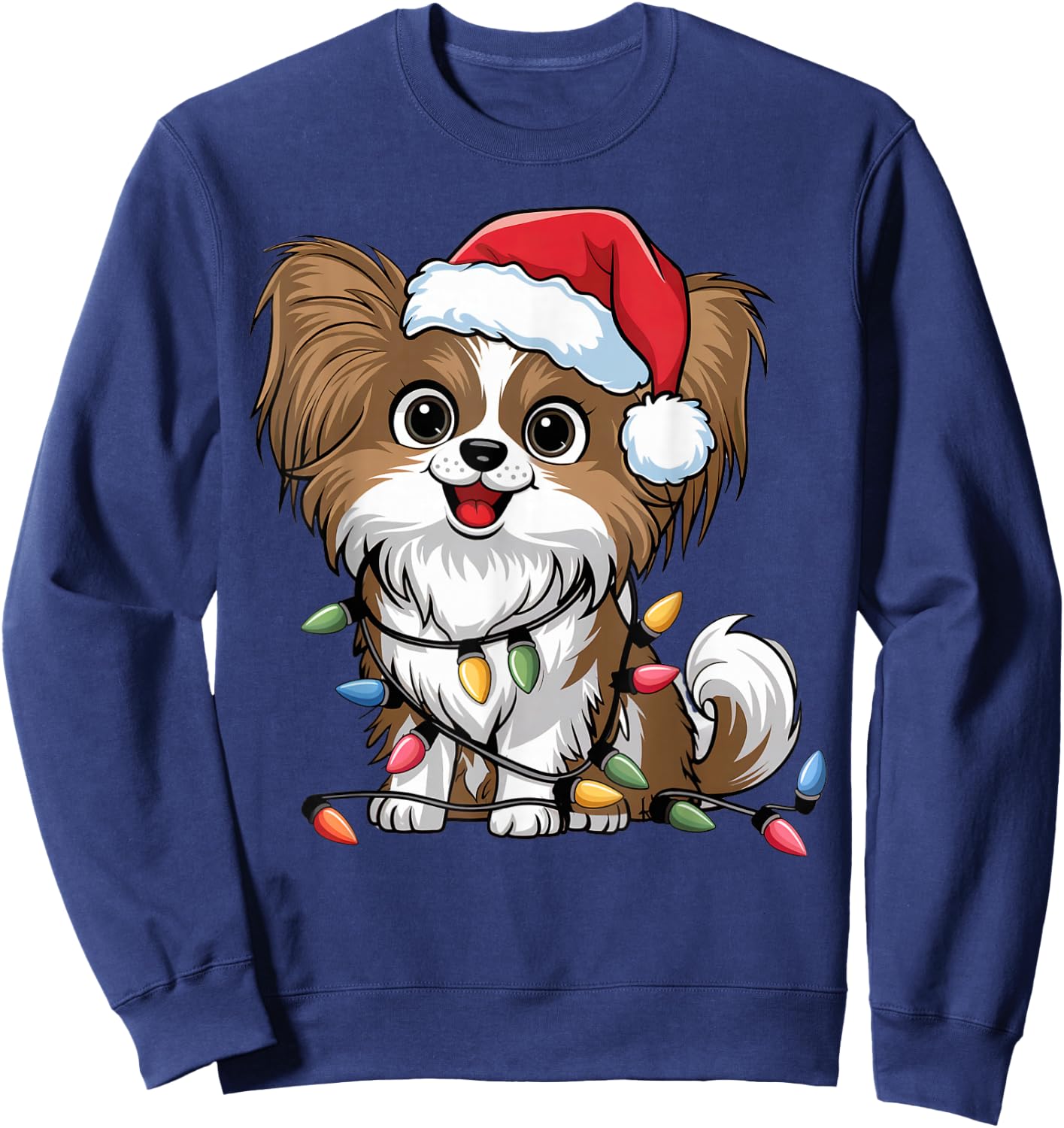 Papillon Christmas Lights Xmas Dogs Gifts Women Kids Sweatshirt - Sweatshirt | Navy