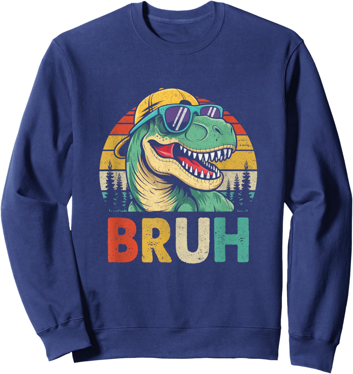 Retro Cool Dino Bruh Meme Funny Dinosaur T-Rex Vintage Sweatshirt - Sweatshirt | Navy