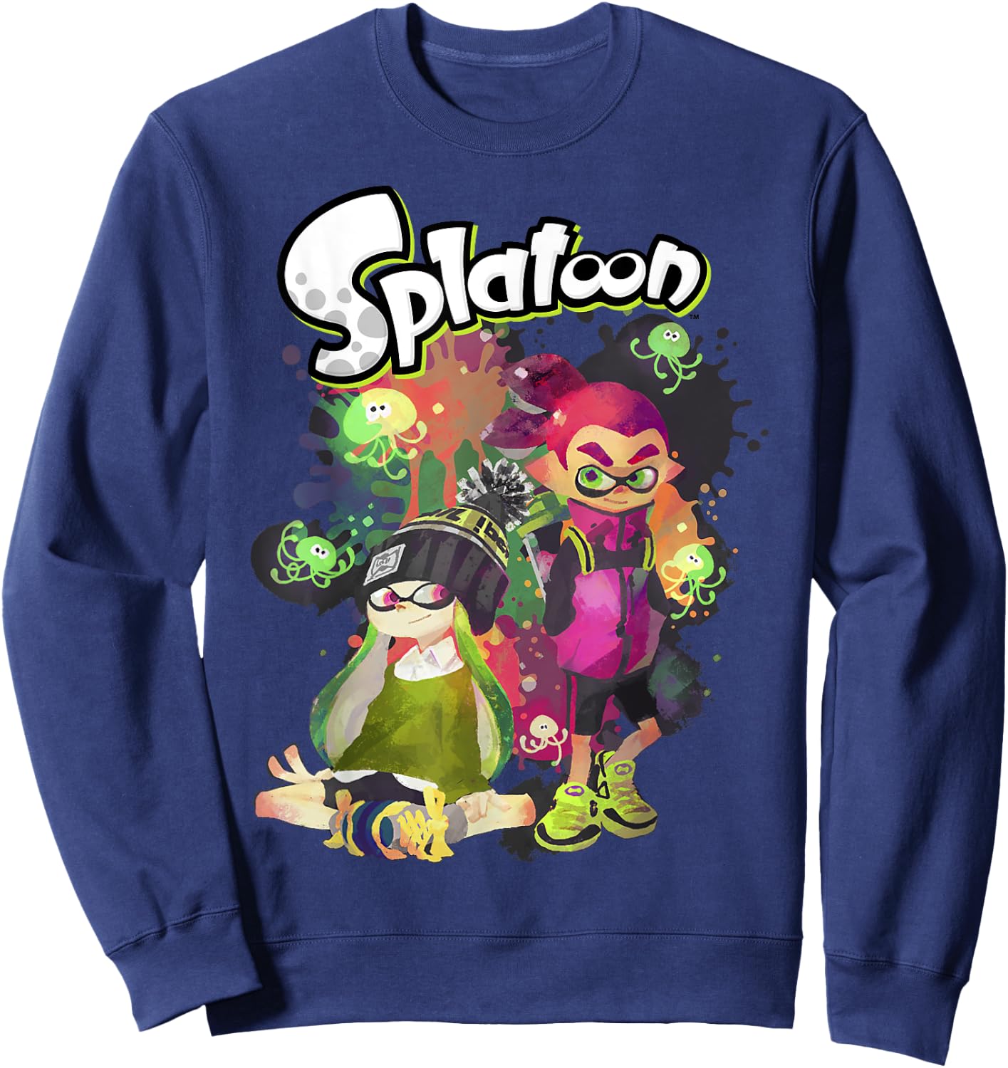 Splatoon Inkling Duo Paint Splatter Poster Sweatshirt - Sweatshirt | Navy