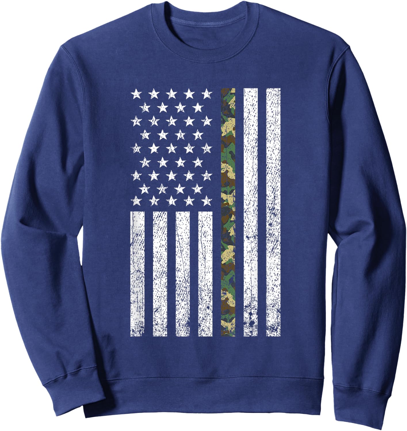 Thin Green Line Military Army Camo American Flag T Shirt Sweatshirt - Sweatshirt | Navy