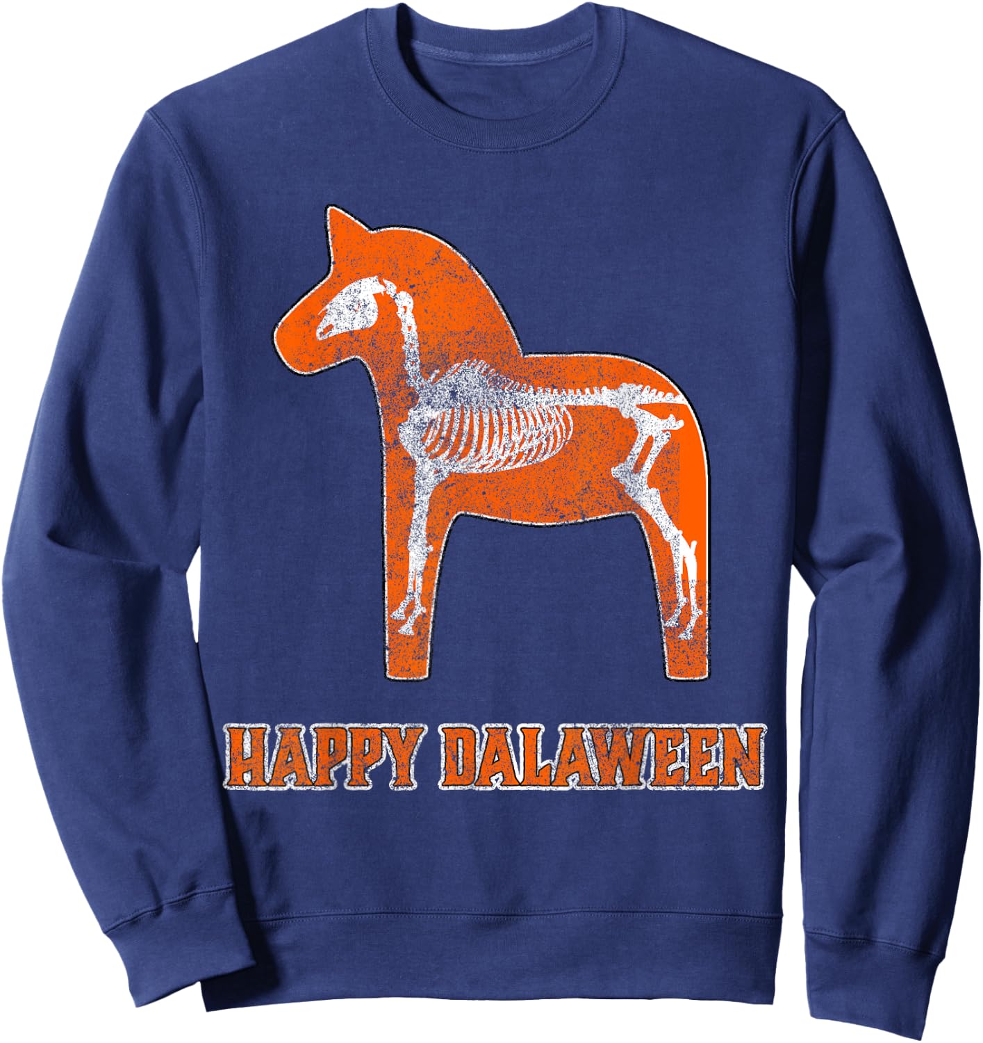 Swedish Halloween Happy Dalaween Scary Dala Horse Skeleton Sweatshirt - Sweatshirt | Navy