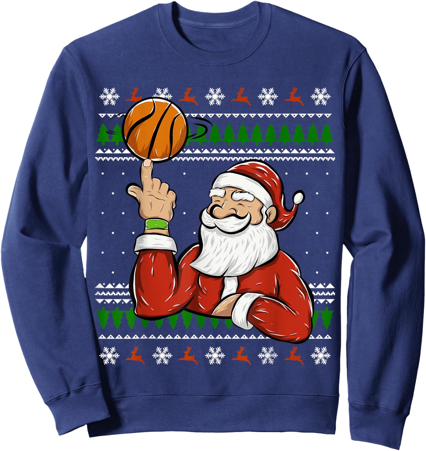 Santa Playing Basketball | Christmas Ugly Sweater Sweatshirt - Sweatshirt | Navy
