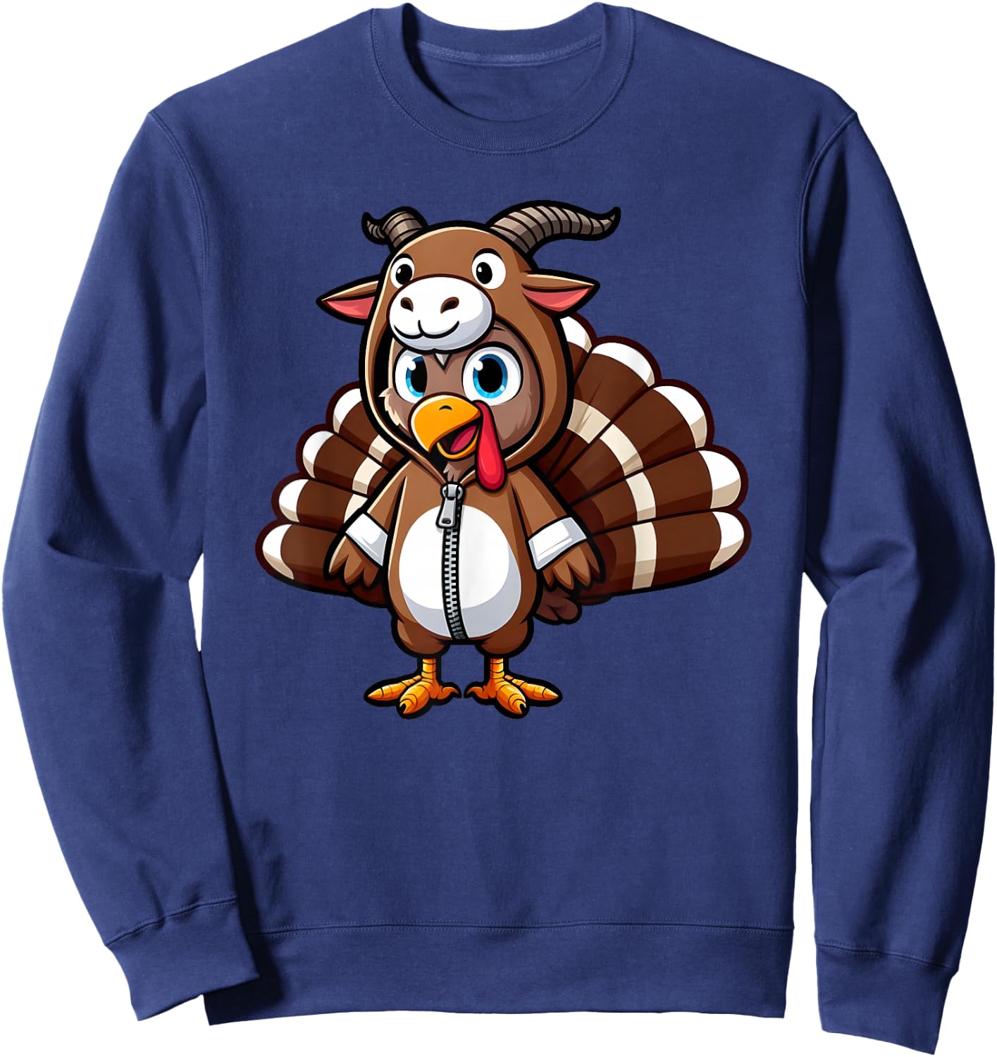 Turkey Costume Goat Funny Thanksgiving Turkey Women Men Sweatshirt - Sweatshirt | Navy