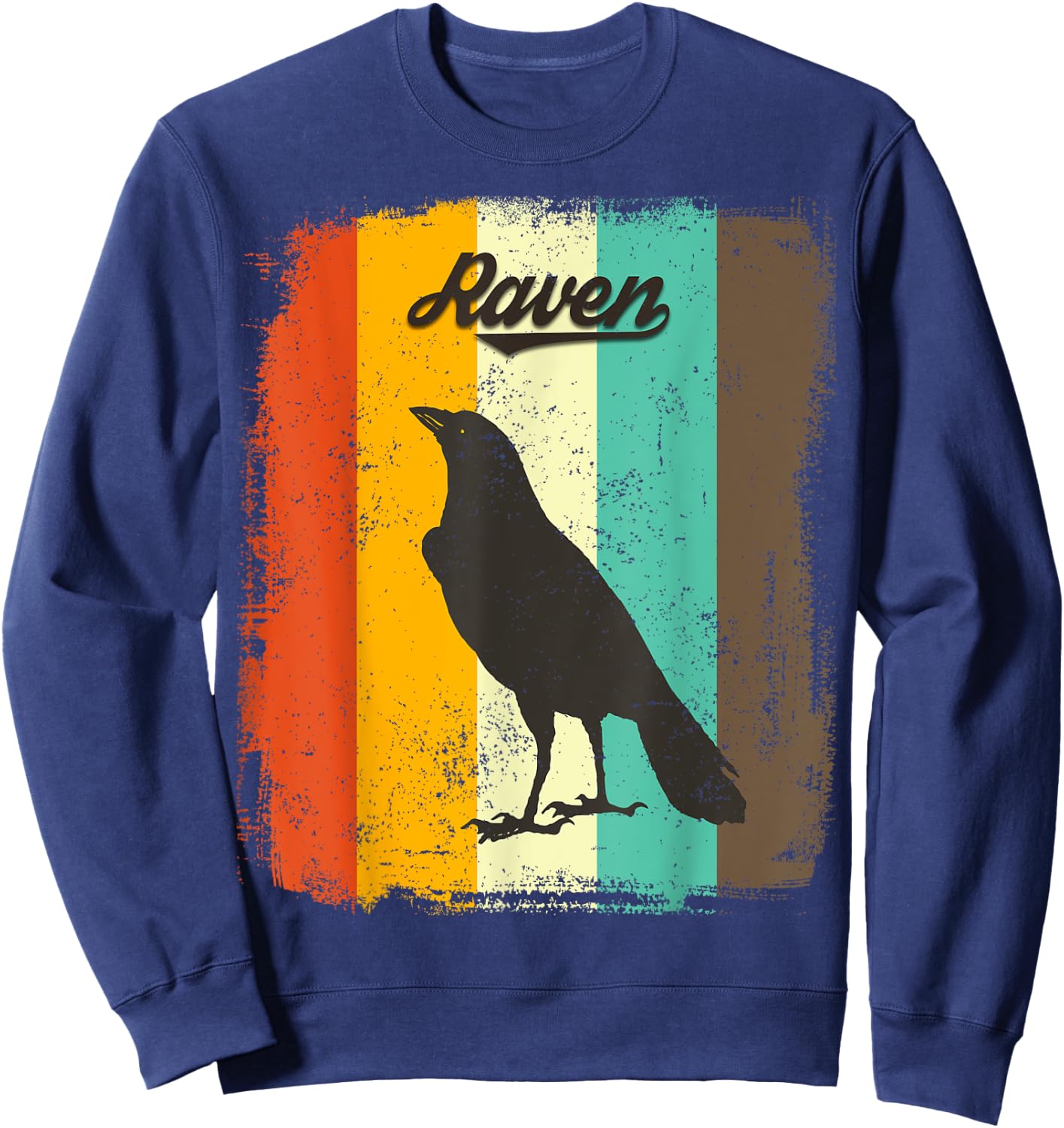 Raven Retro 70s Vintage Bird Lover Art Sweatshirt - Sweatshirt | Navy