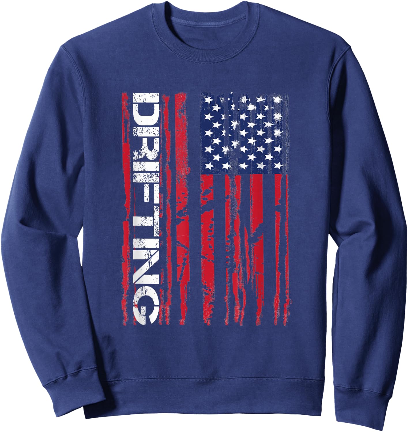 Vintage American Flag Car Racing Drifting Sweatshirt - Sweatshirt | Navy