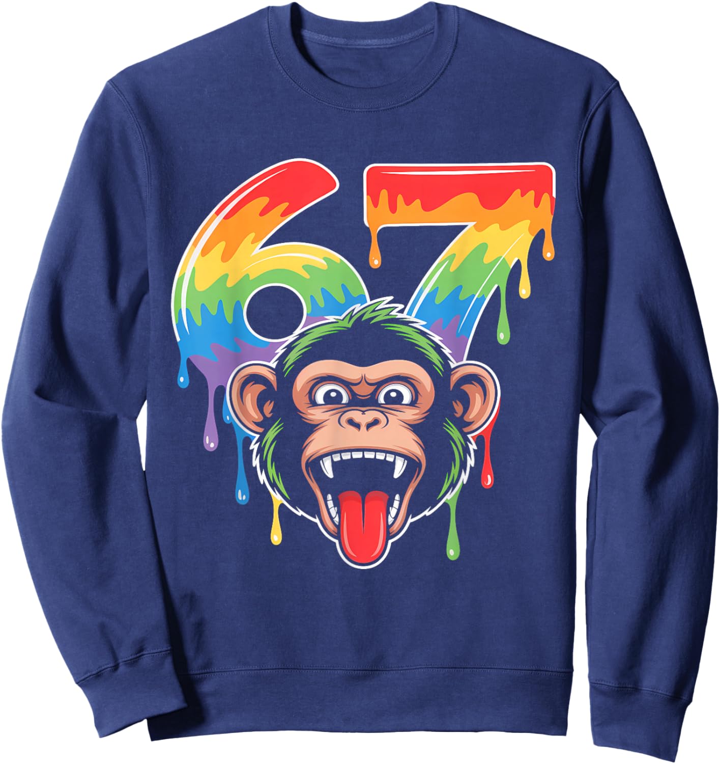 67 Monkey Meme Funny Six Seven Alpha Slang Sweatshirt - Sweatshirt | Navy