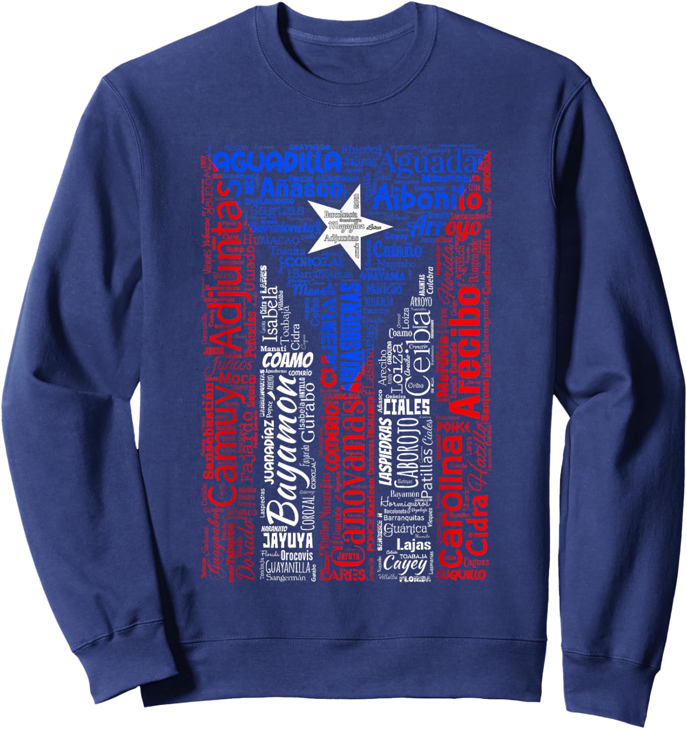 Puerto Rican Flag Shirt with Towns and Cities of Puerto Rico Sweatshirt - Sweatshirt | Navy