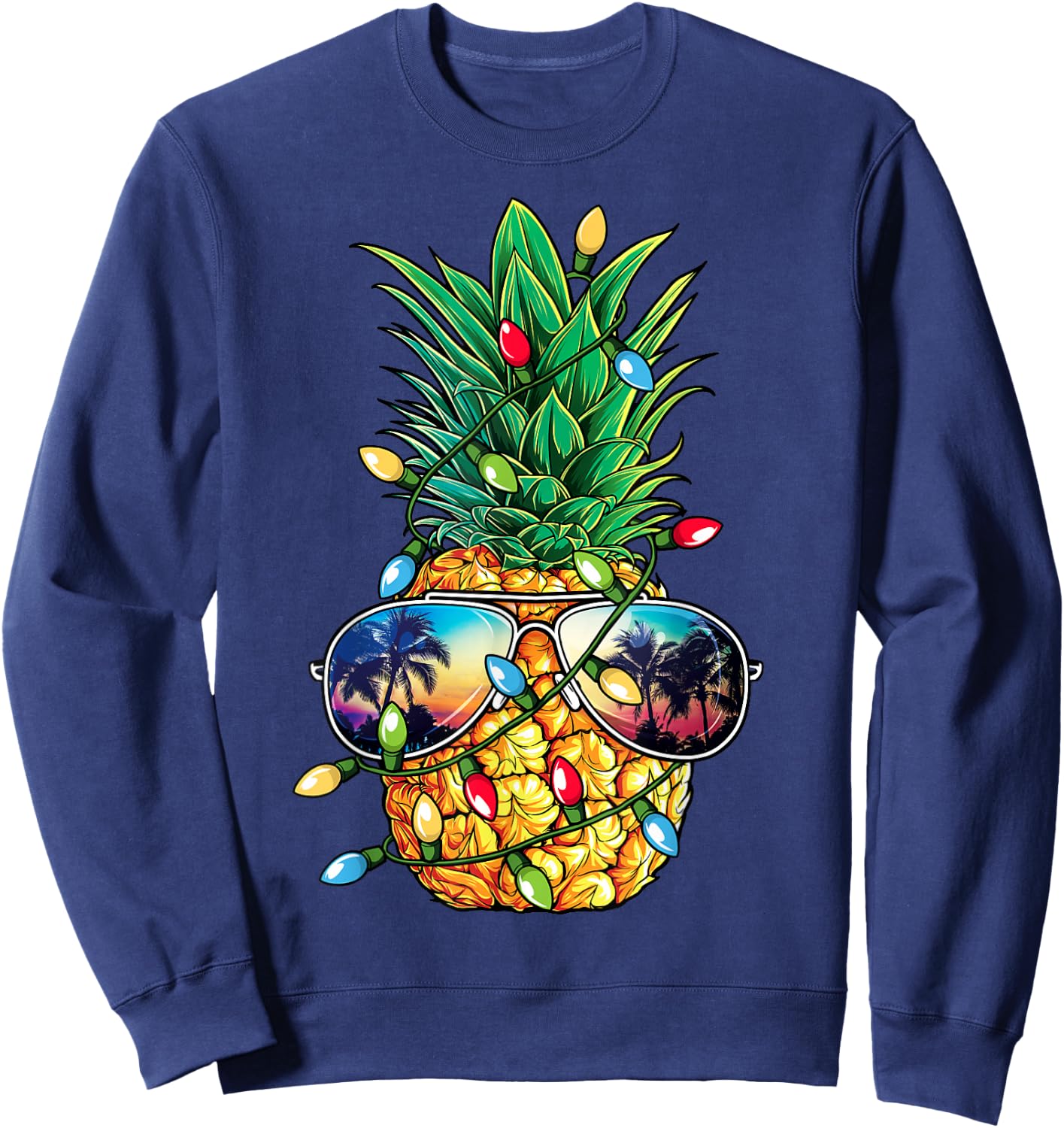 Pineapple Christmas Tree Lights Xmas Women Boys Sunglasses Sweatshirt - Sweatshirt | Navy