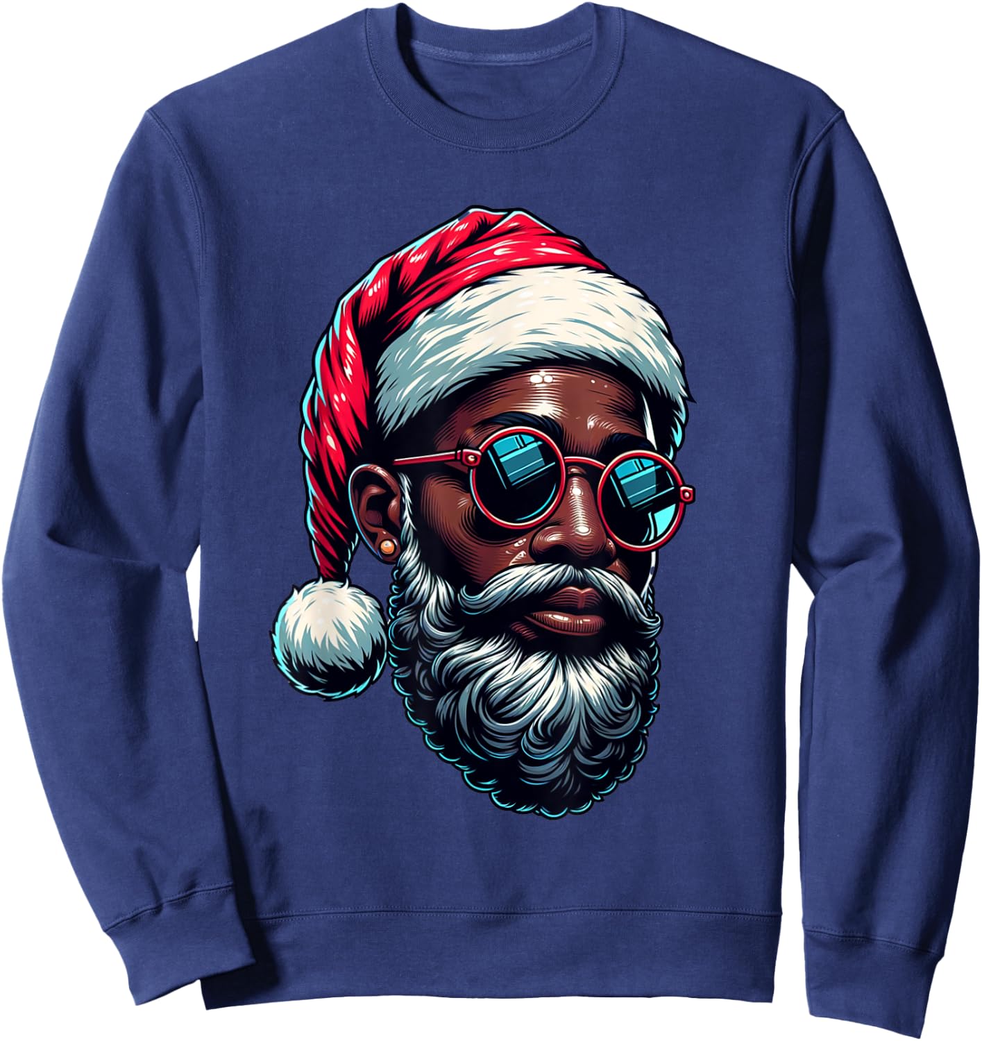 African American Christmas Pajama Xmas Afro Santa Claus PJ Sweatshirt - Sweatshirt | Navy