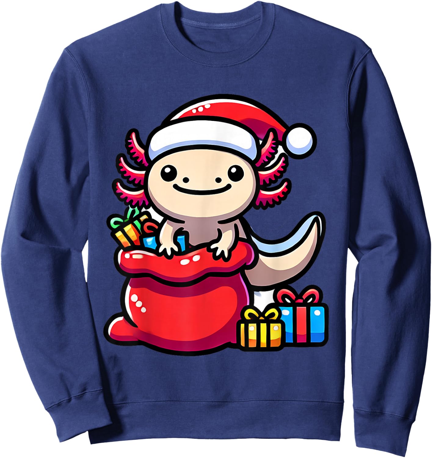 Funny Axolotl Christmas shirt Santa Hat Xmas Outfit kids Sweatshirt - Sweatshirt | Navy