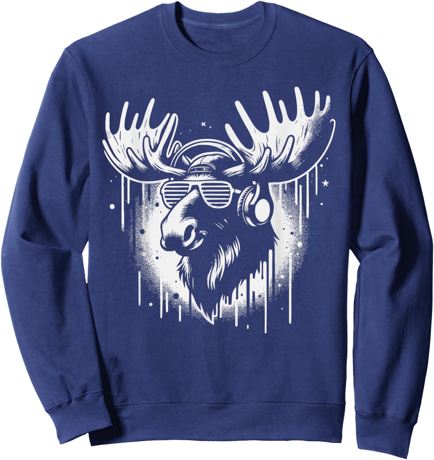Cool Moose with Headphones - Edgy Moose Sweatshirt - Sweatshirt | Navy
