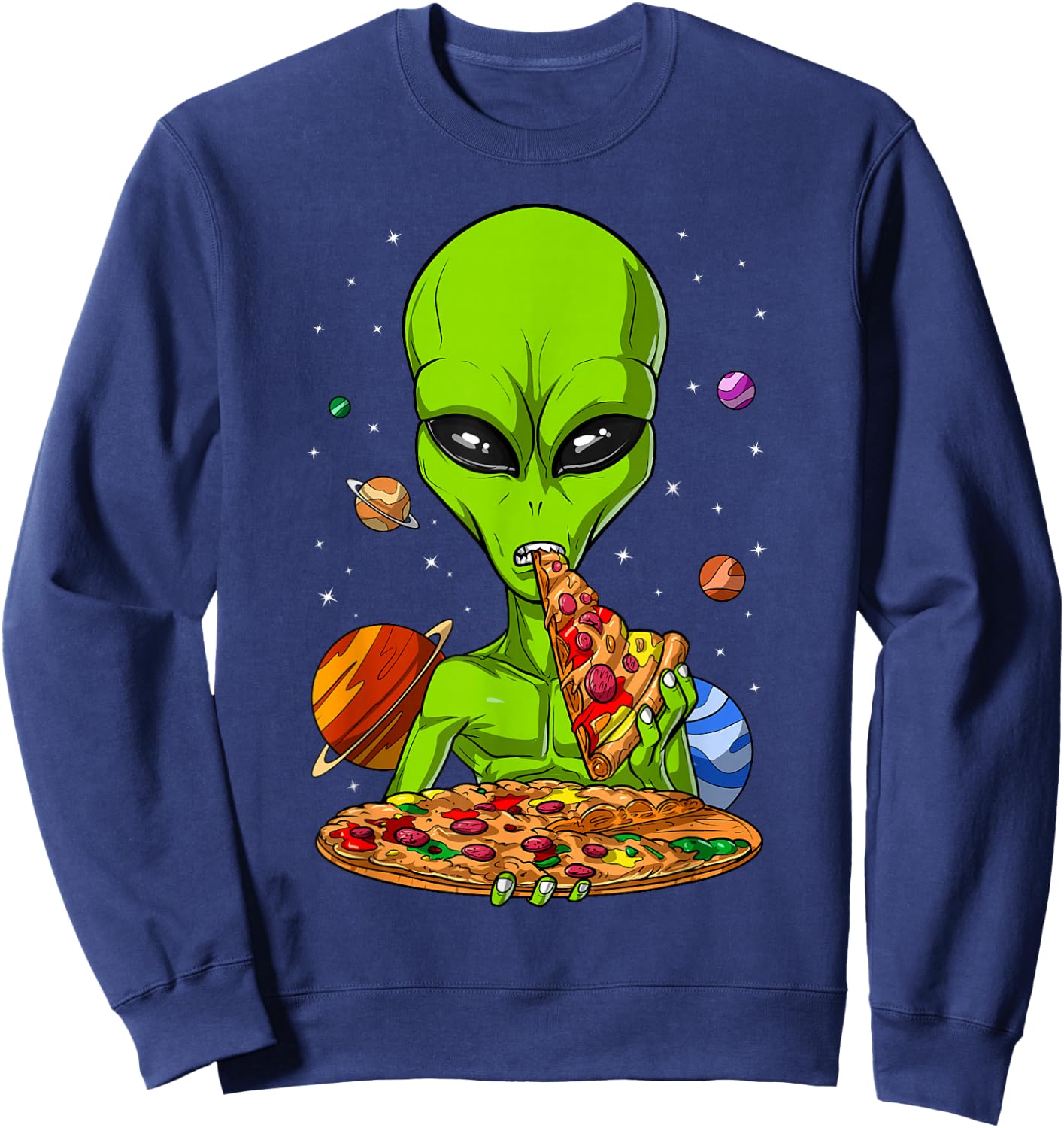 Space Alien Eating Pizza Funny Pizza Lover Sweatshirt - Sweatshirt | Navy