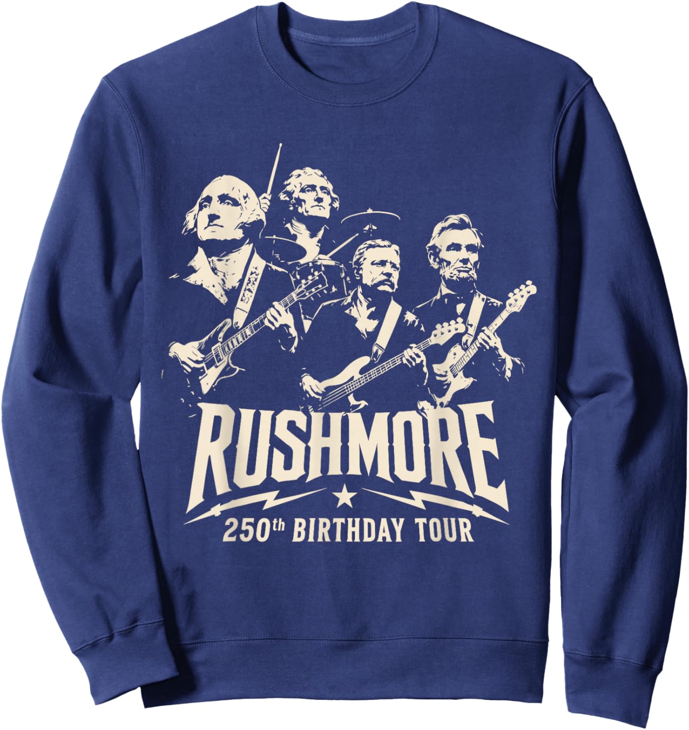 Funny Mount Rushmore 250th Birthday Tour Rockstar Graphic Sweatshirt - Sweatshirt | Navy