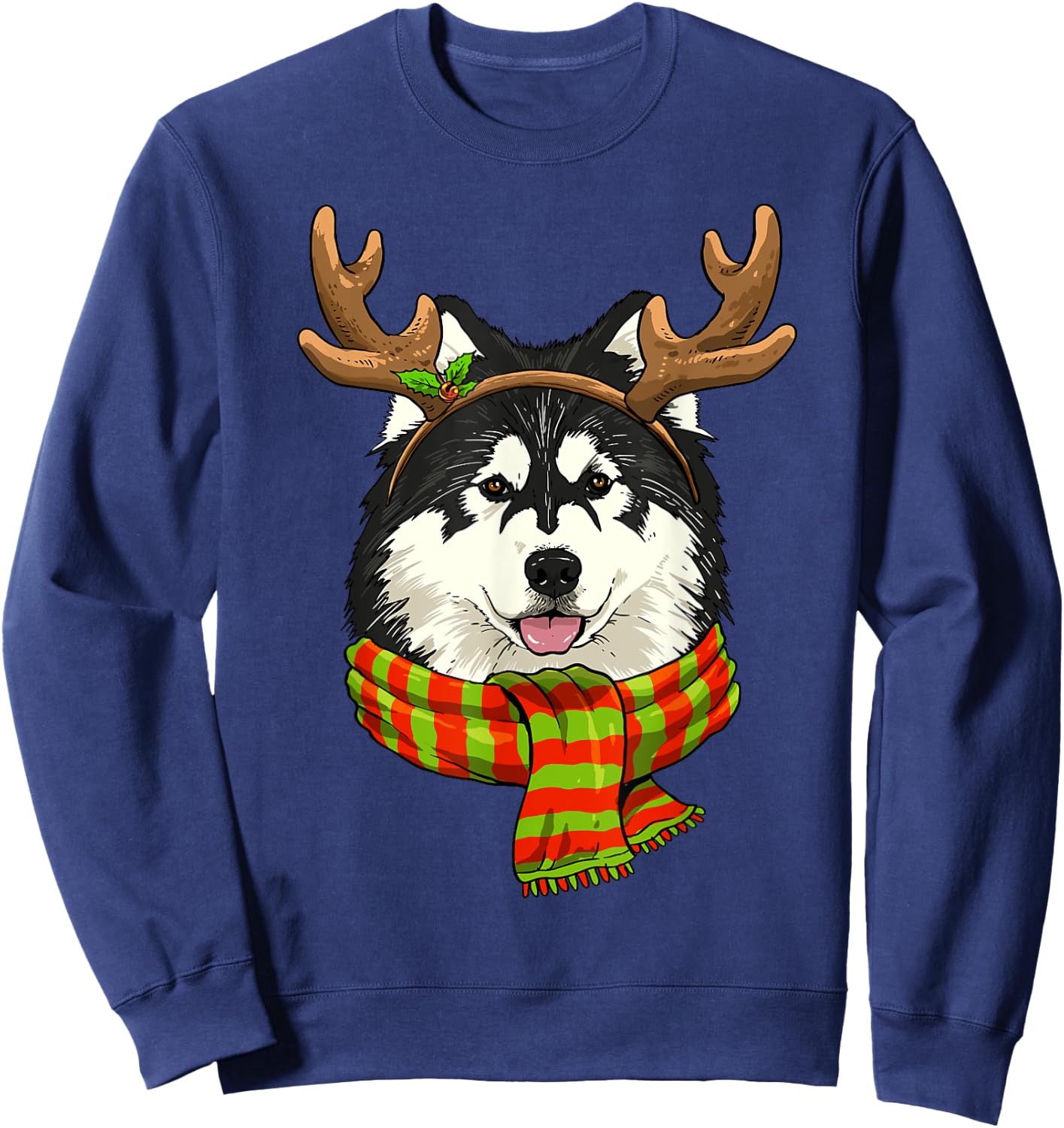 Alaskan Malamute Reindeer Christmas Shirt Xmas Pet Dog Lover Sweatshirt - Sweatshirt | Navy