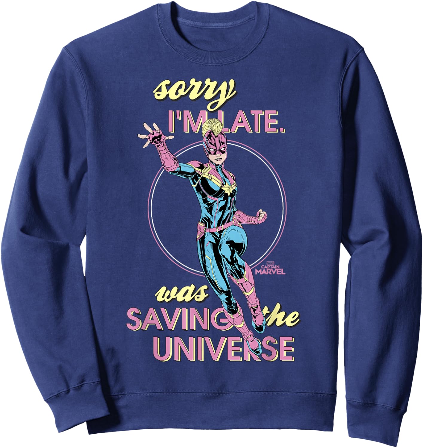 Captain Marvel Sorry I was Saving The Universe Sweatshirt - Sweatshirt | Navy
